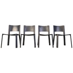 Vintage black leather dining chairs, Italy, 1980s