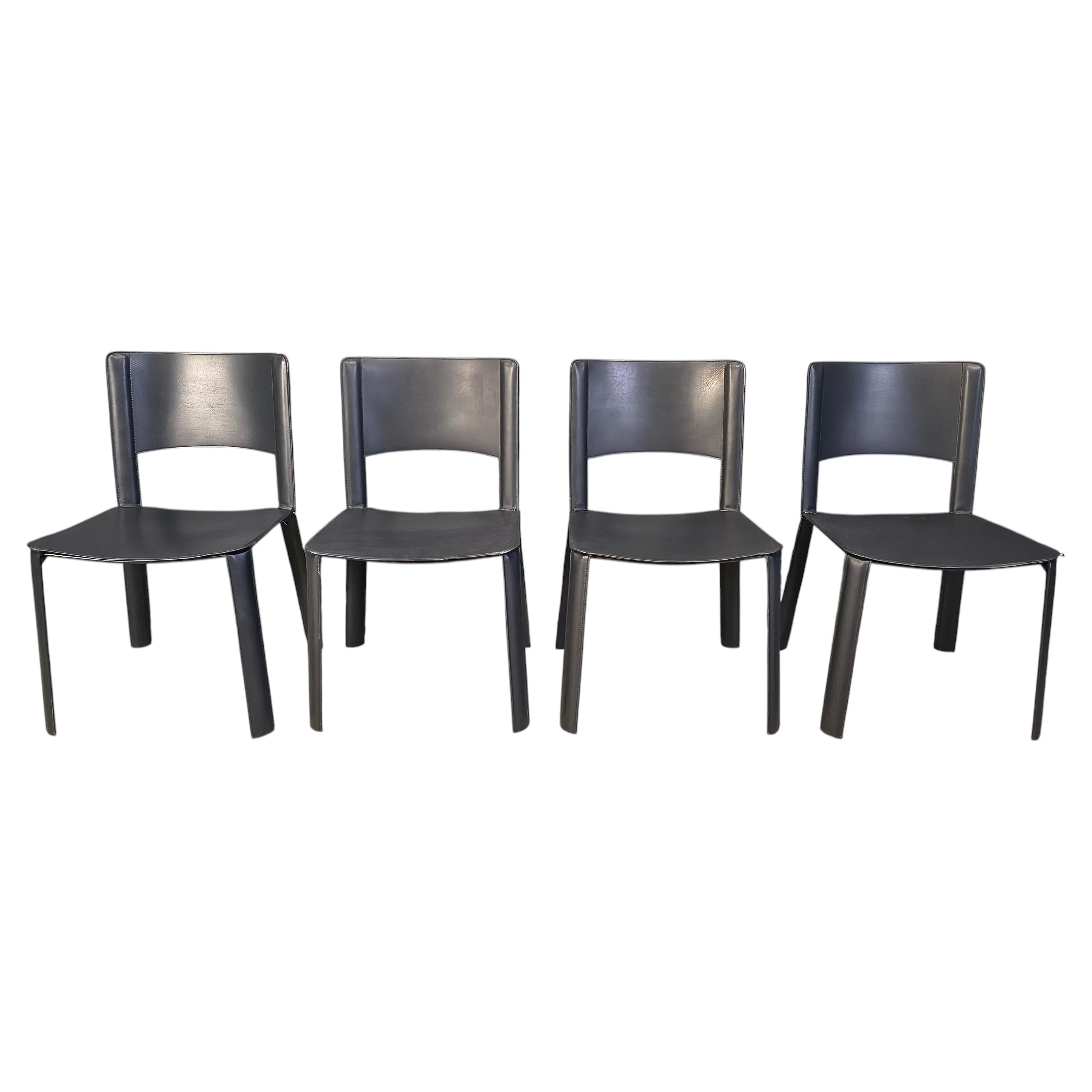 Vintage black leather dining chairs, Italy, 1980s