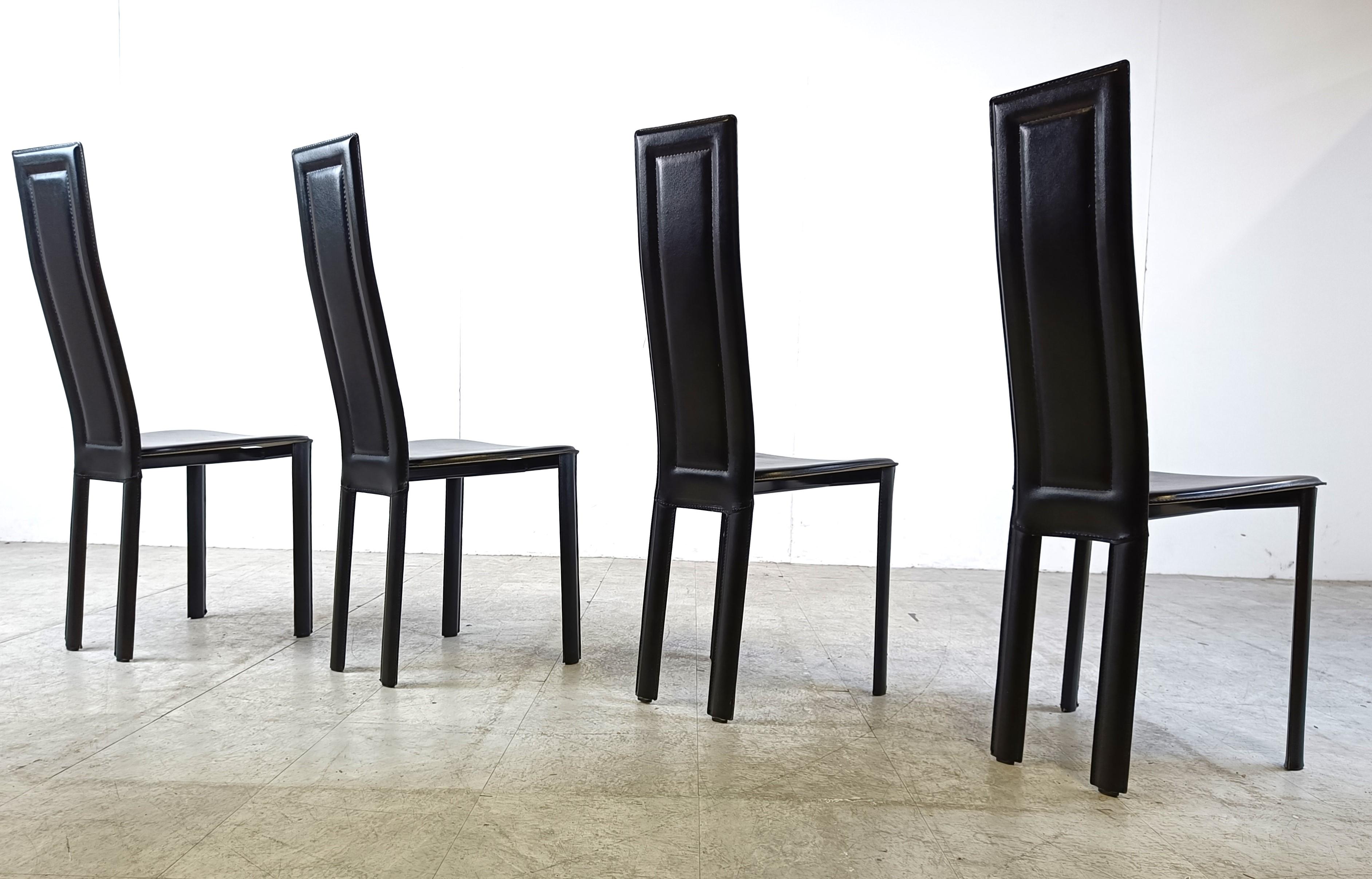 Vintage black leather dining chairs, set of 4, 1980s For Sale 3