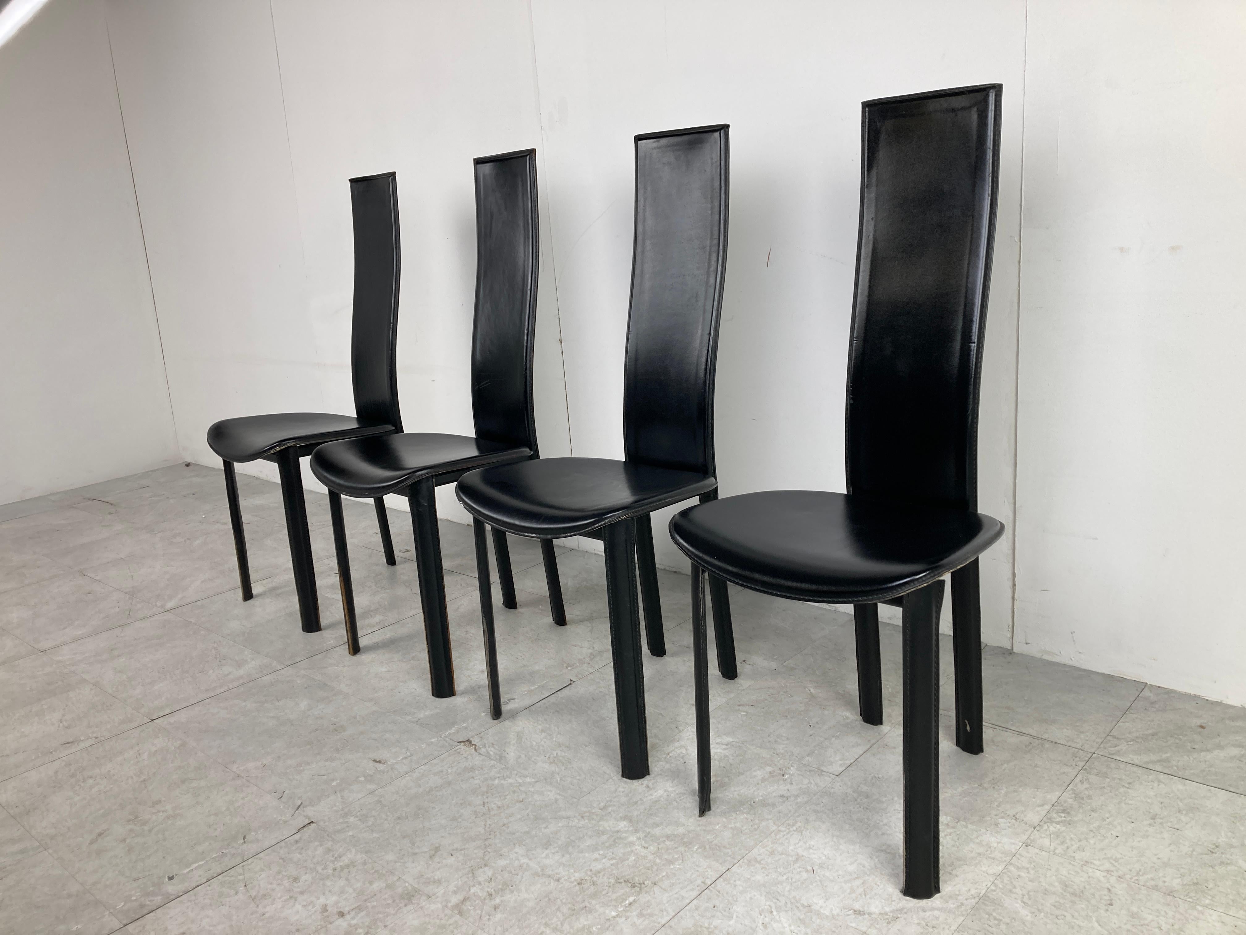 Late 20th Century Vintage Black Leather Dining Chairs, Set of 4, 1980s