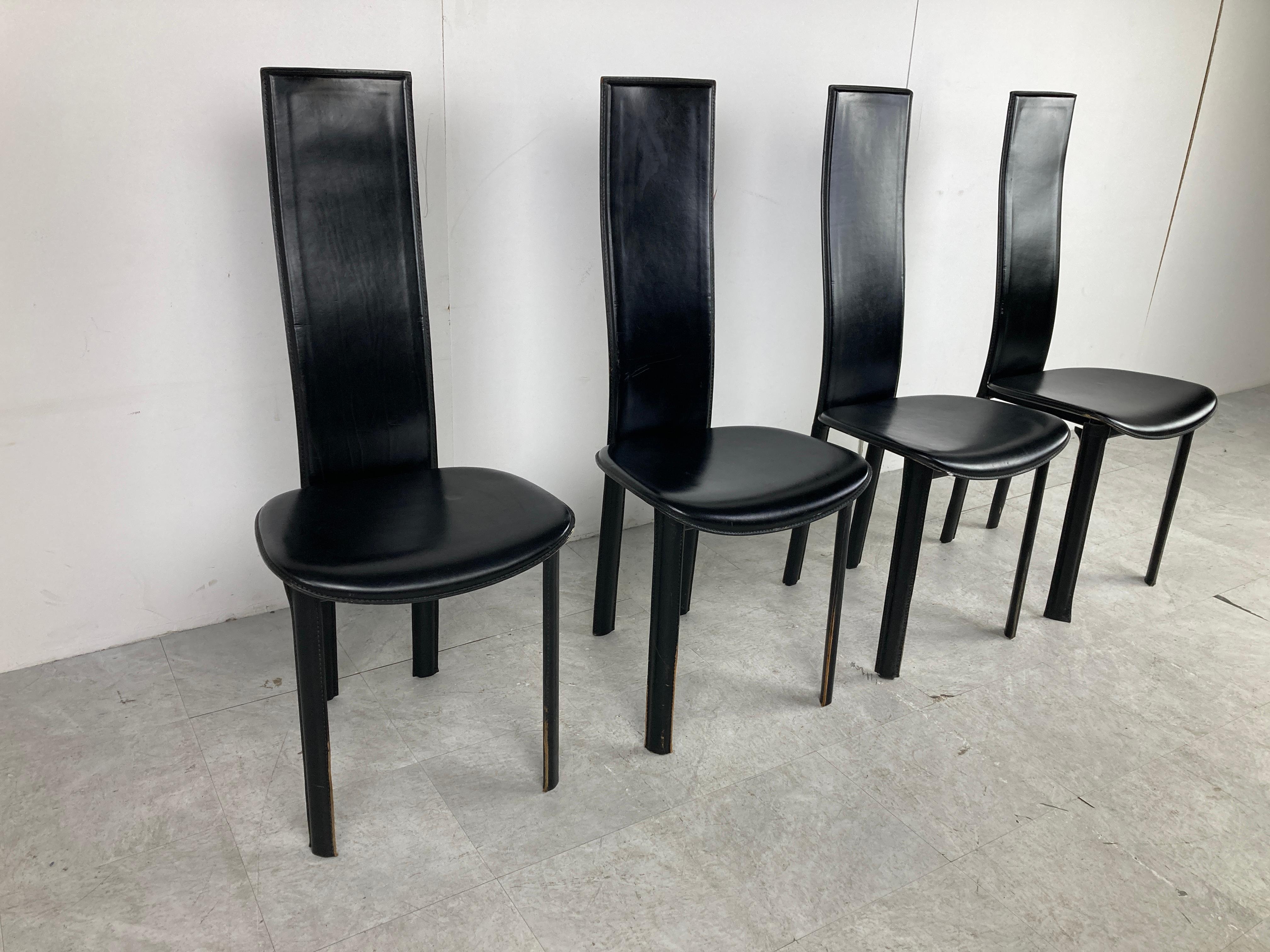 Vintage Black Leather Dining Chairs, Set of 4, 1980s 1