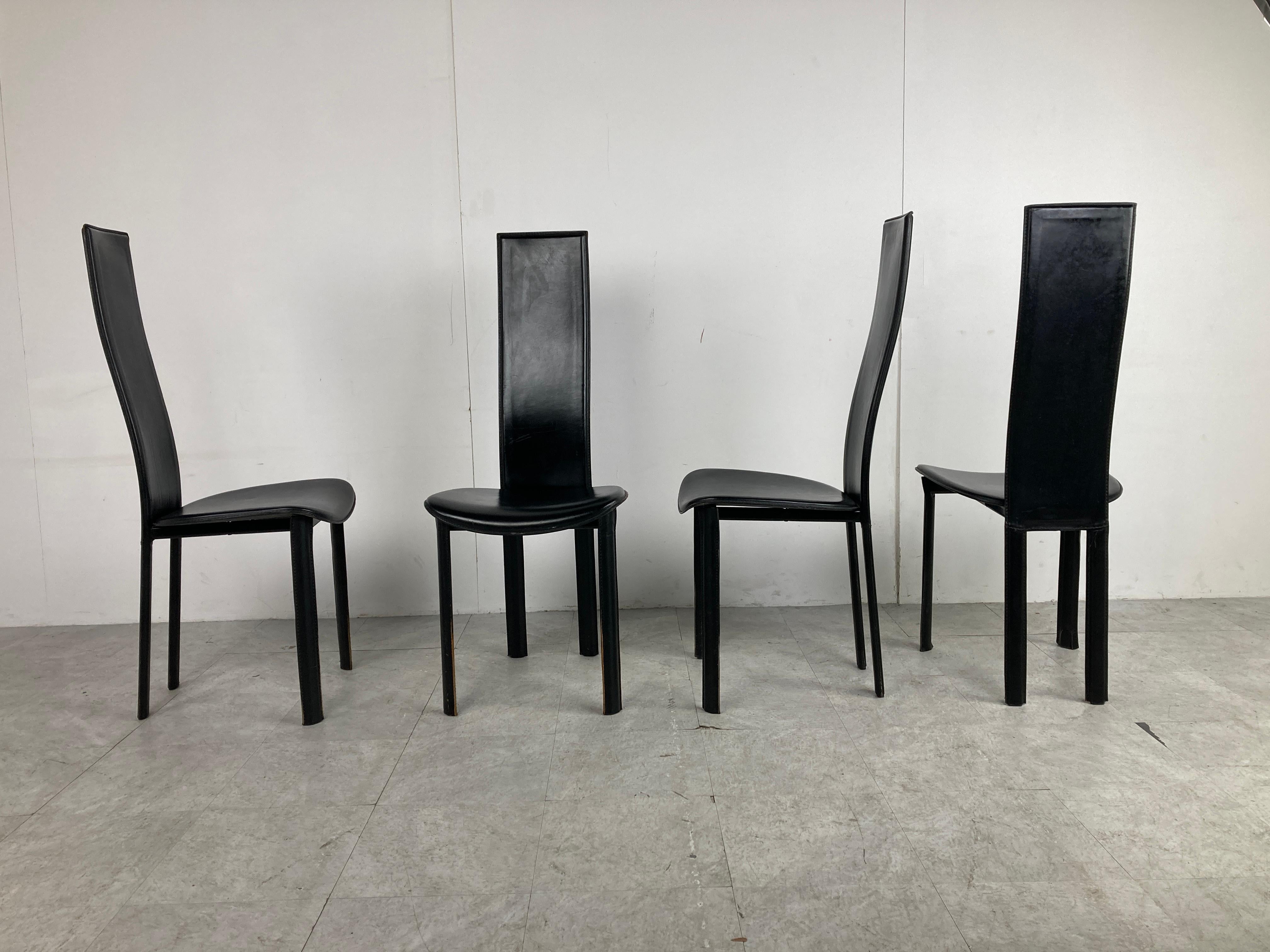 Vintage Black Leather Dining Chairs, Set of 4, 1980s 3