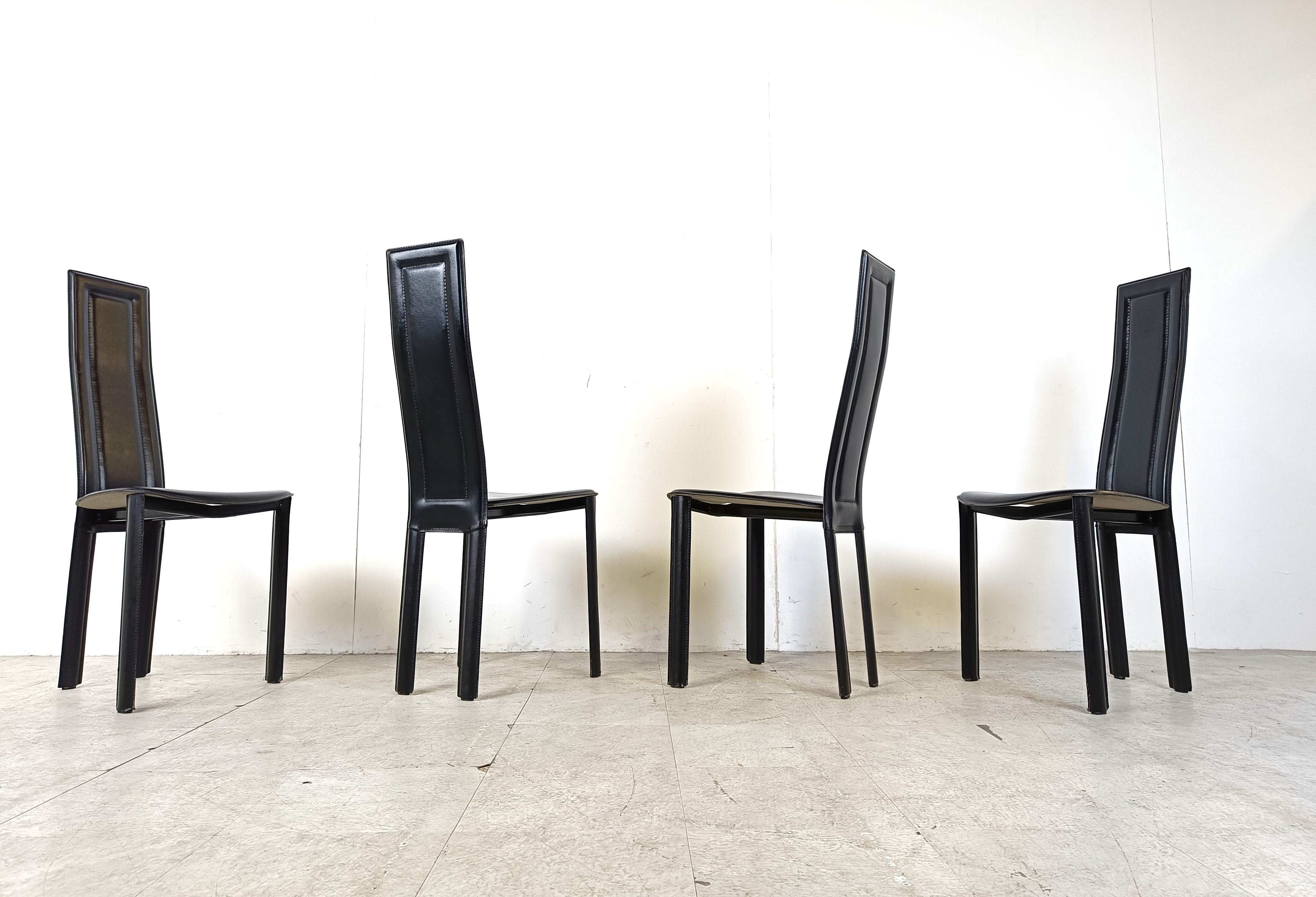 Vintage black leather dining chairs, set of 4, 1980s For Sale 1