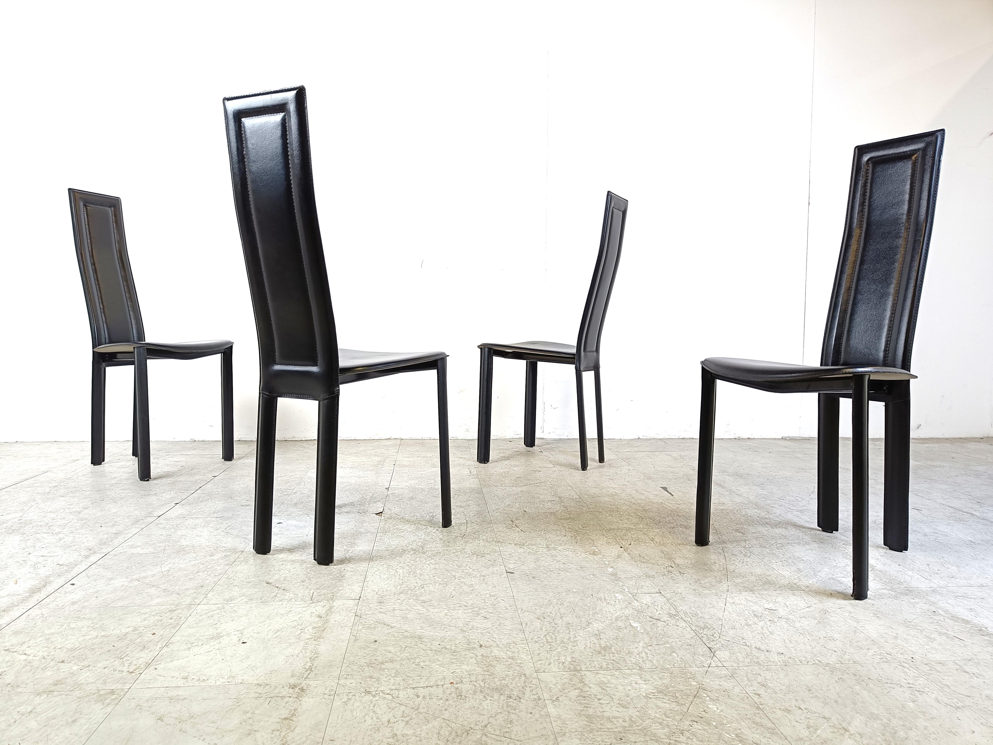 Vintage black leather dining chairs, set of 4, 1980s For Sale 2