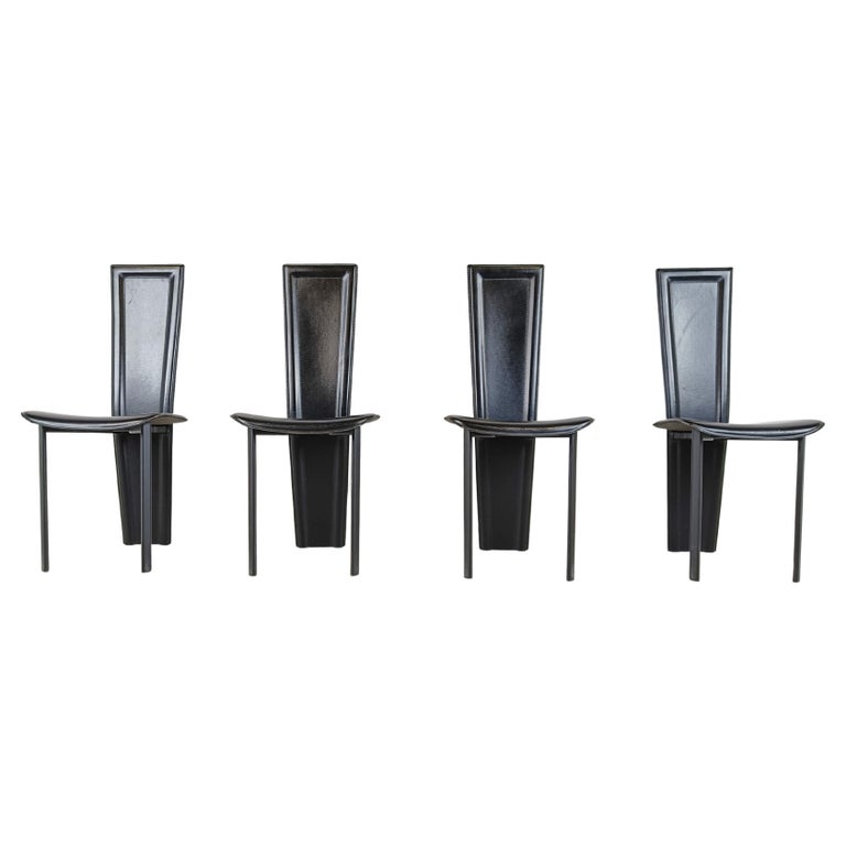 Vintage Black Leather Dining Chairs, Set of 4, 1980s For Sale at 1stDibs