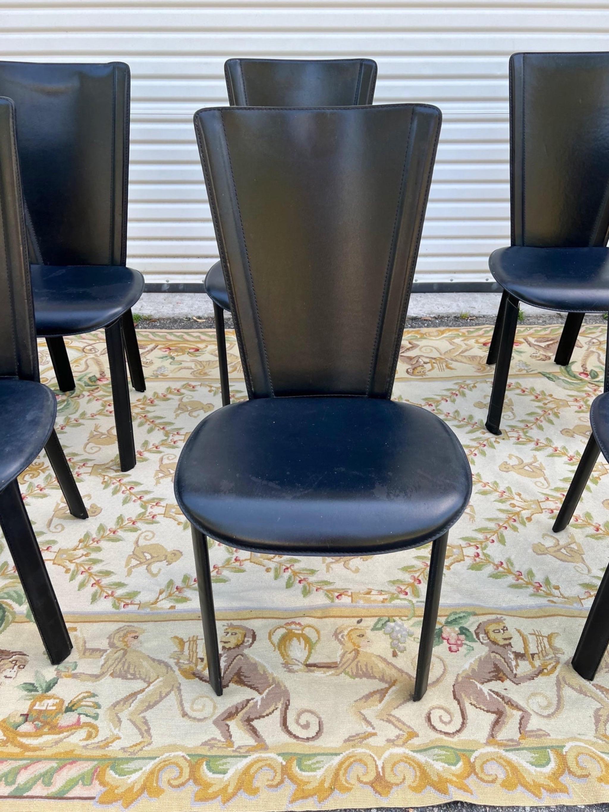 Vintage Black Leather Dining Chairs, Set of 6, 1980s 3