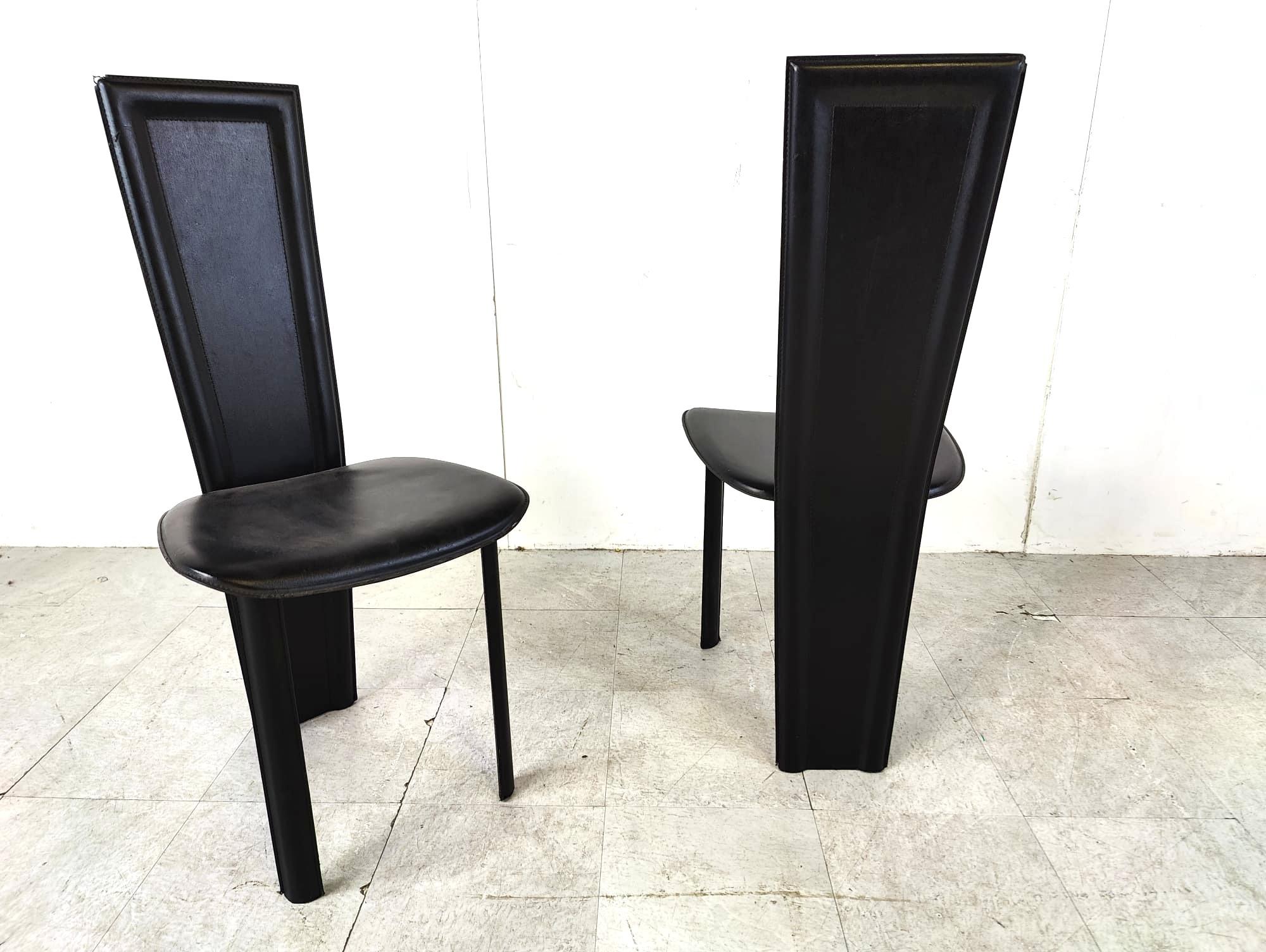 Vintage black leather dining chairs, set of 6, 1980s In Good Condition For Sale In HEVERLEE, BE