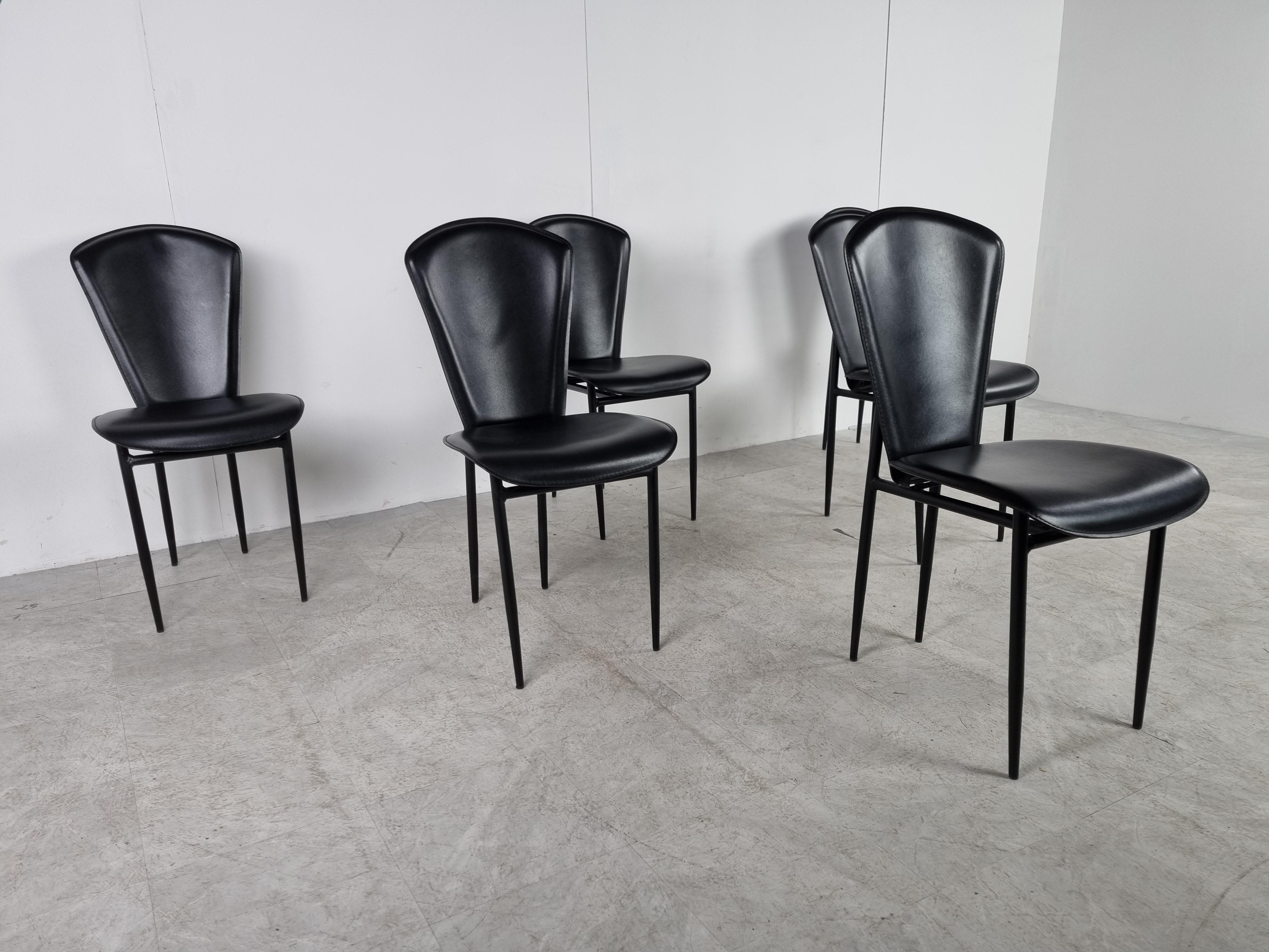 Vintage Black Leather Dining Chairs, Set of 6, 1980s 1
