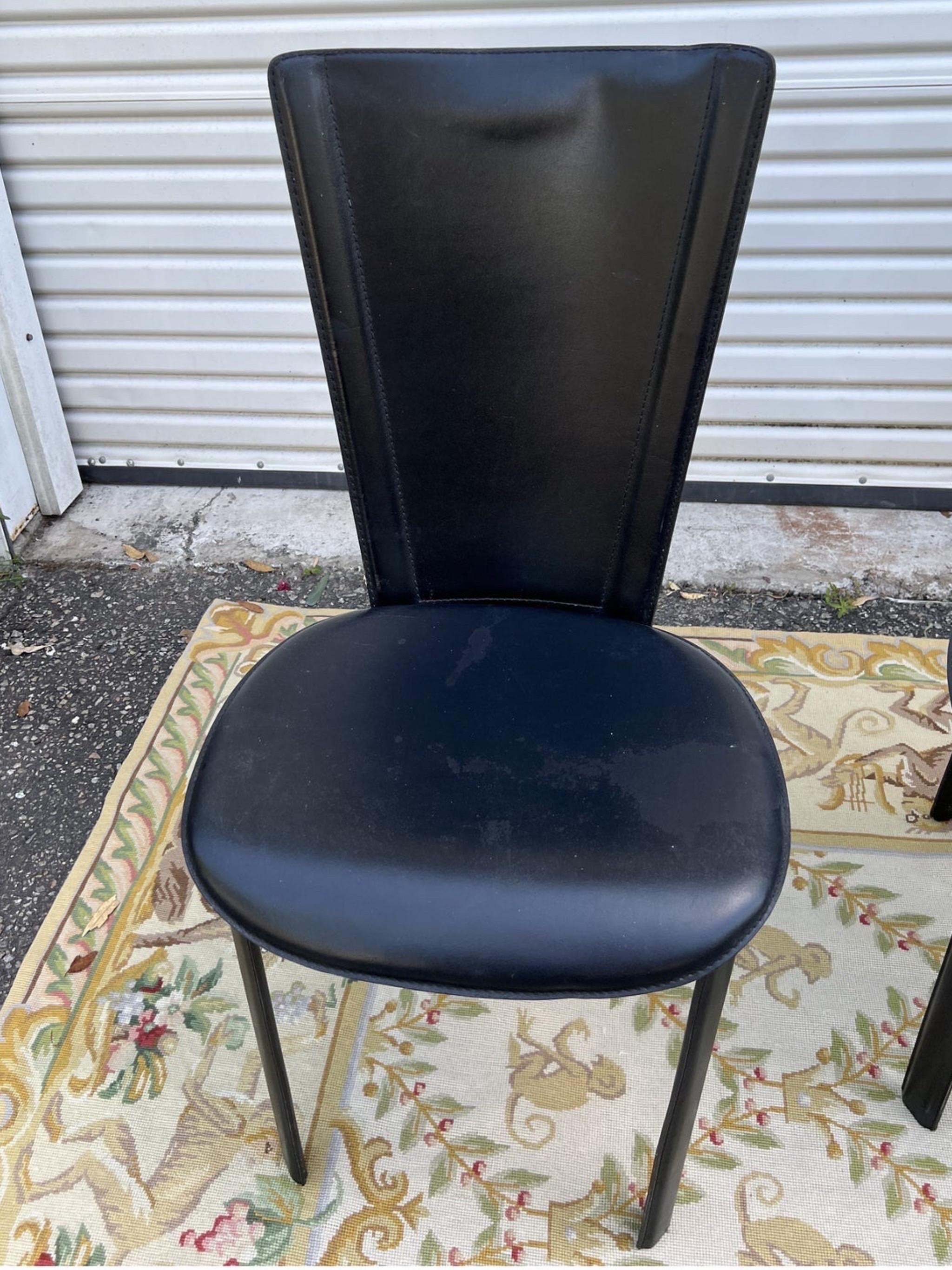 Late 20th Century Vintage Black Leather Dining Chairs, Set of 6, 1980s