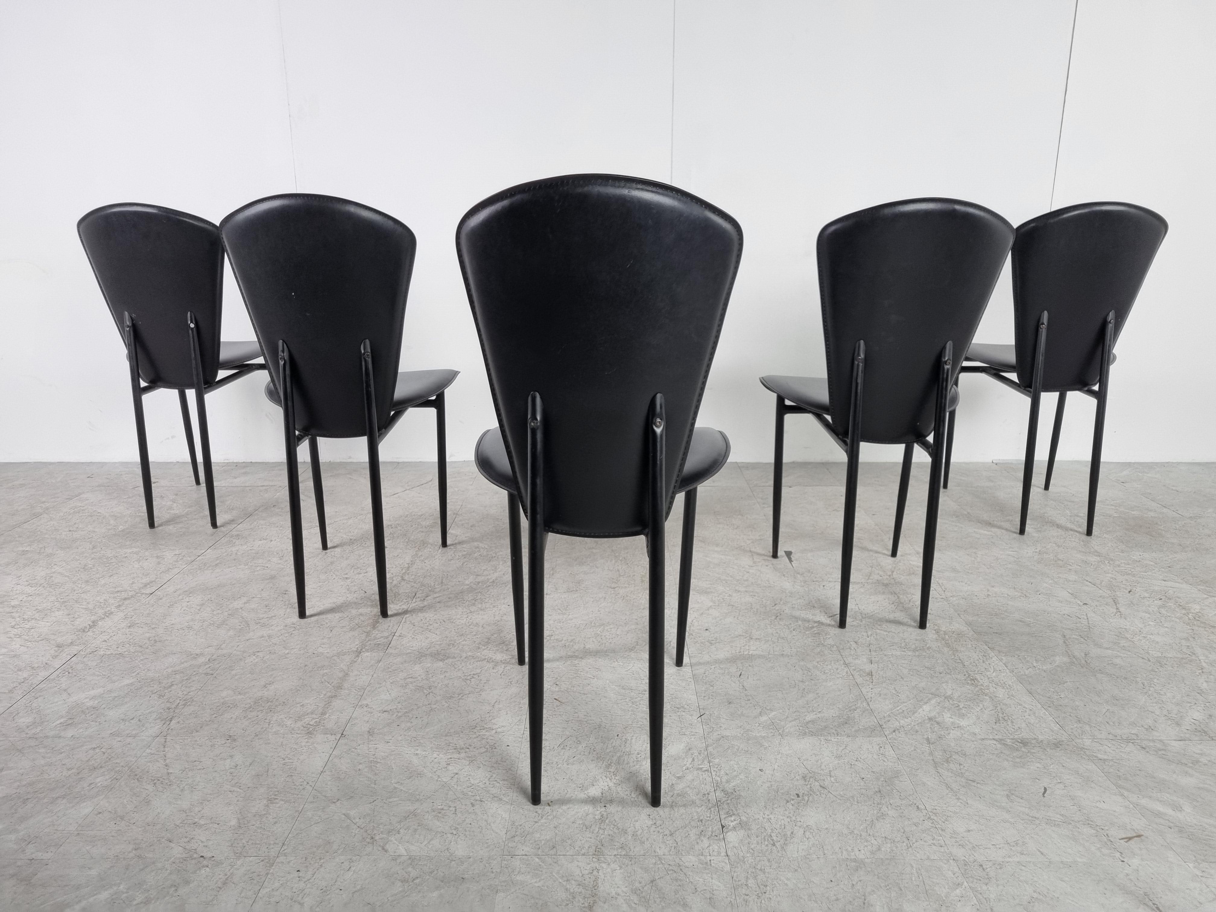 Vintage Black Leather Dining Chairs, Set of 6, 1980s 2