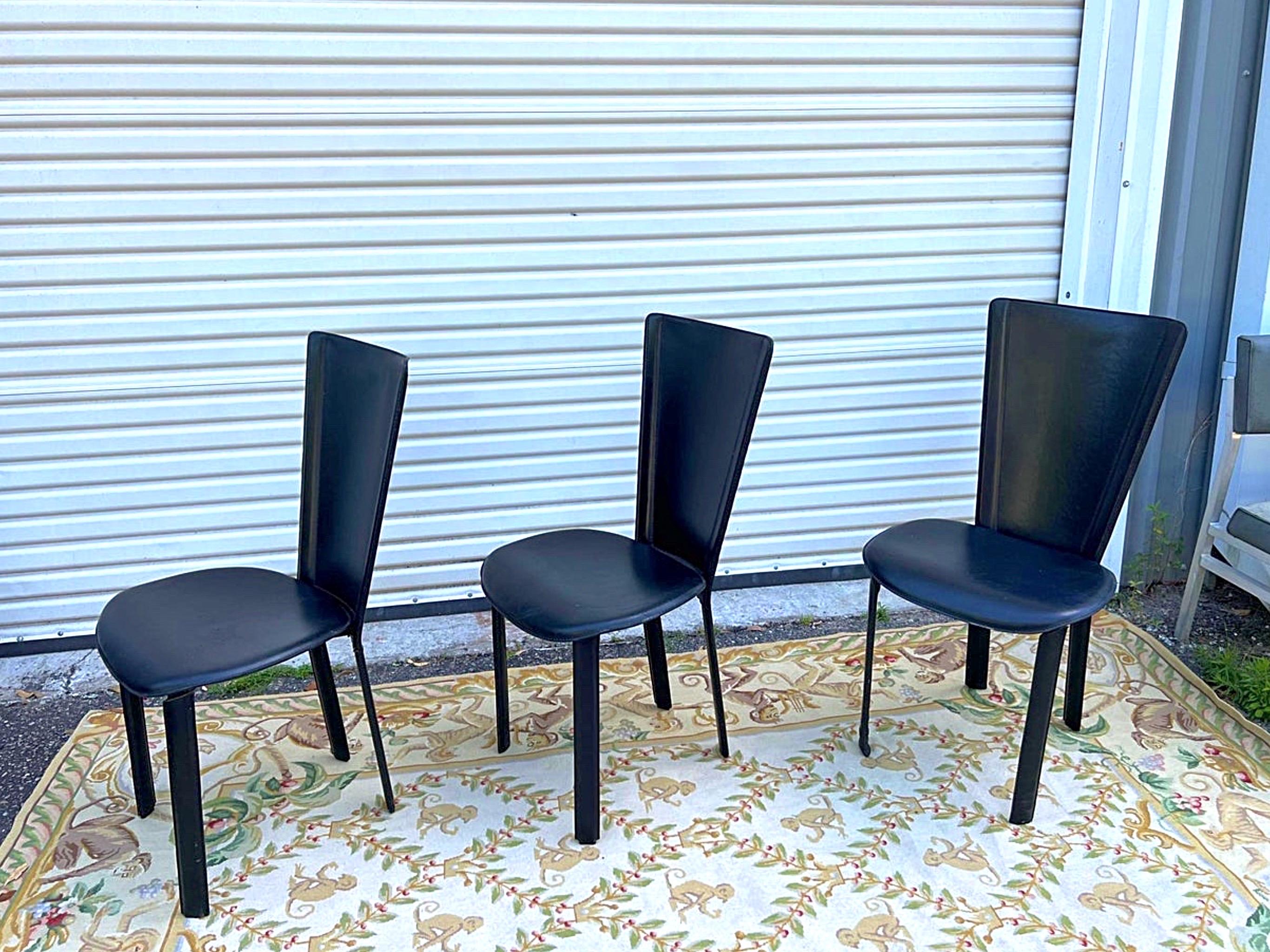 Metal Vintage Black Leather Dining Chairs, Set of 6, 1980s