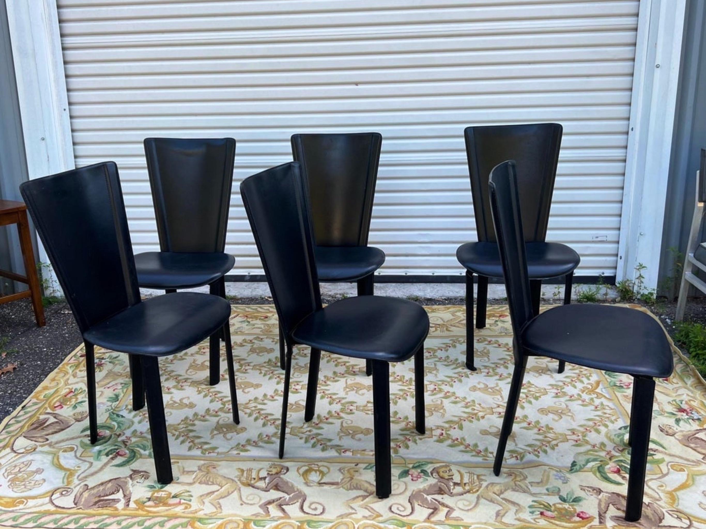 Vintage Black Leather Dining Chairs, Set of 6, 1980s 2