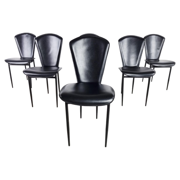 Vintage Black Leather Dining Chairs, Set of 6, 1980s For Sale at 1stDibs