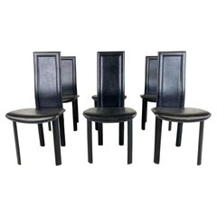 Vintage black leather dining chairs, set of 6, 1980s Vintage black leather dining chairs, set of 6, 1980s