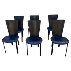 Vintage Black Leather Dining Chairs, Set of 6, 1980s