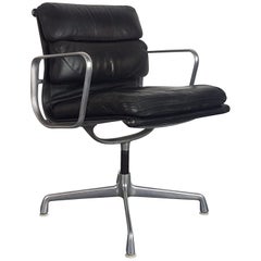 Vintage Black Leather Eames for Herman Miller Soft Pad Aluminium Group Chair