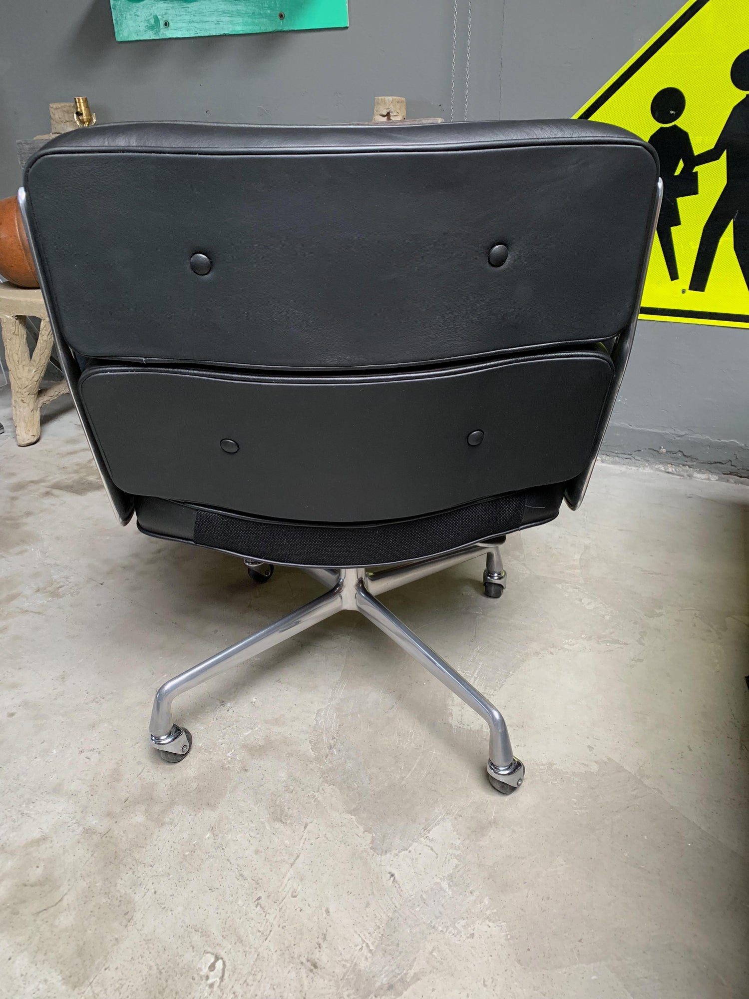 Set Of 6 Vintage Black Leather Eames Time Life Swivel Chairs