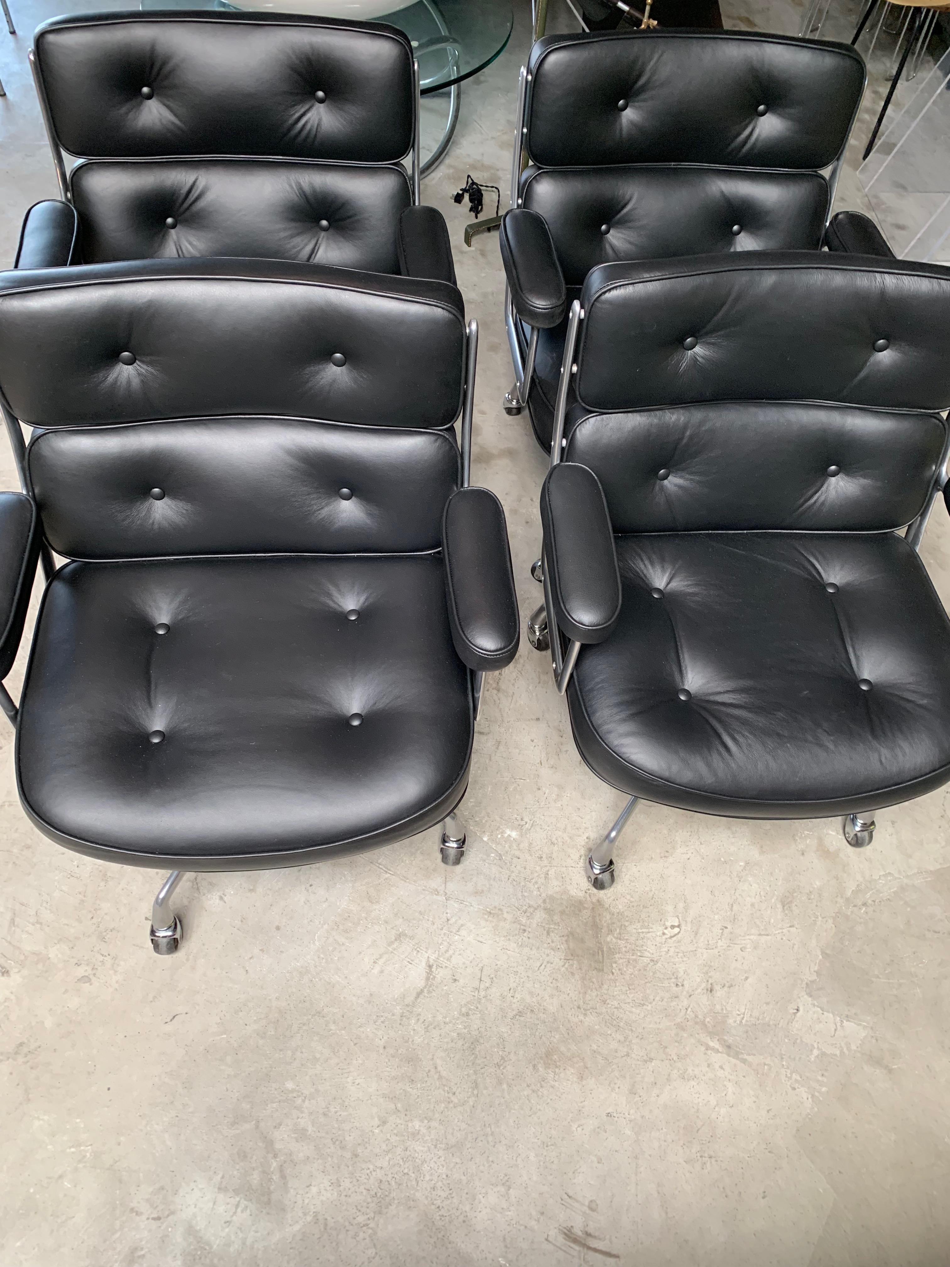 Vintage Black Leather Eames Time Life Swivel Chairs In Excellent Condition In Los Angeles, CA