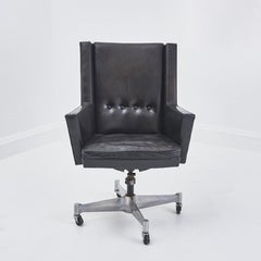 Vintage black leather George Nelson Swivel office chair