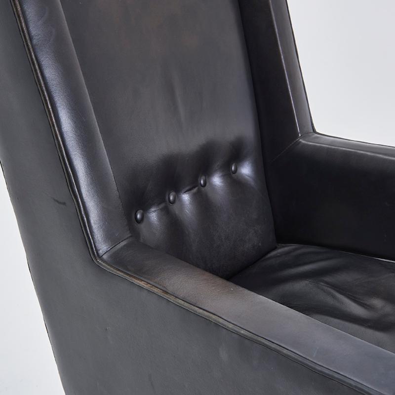 20th Century Vintage black leather George Nelson Swivel office chair For Sale