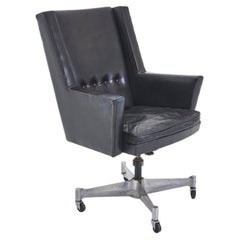 Chaise de bureau vintage en cuir noir George Nelson Swivel