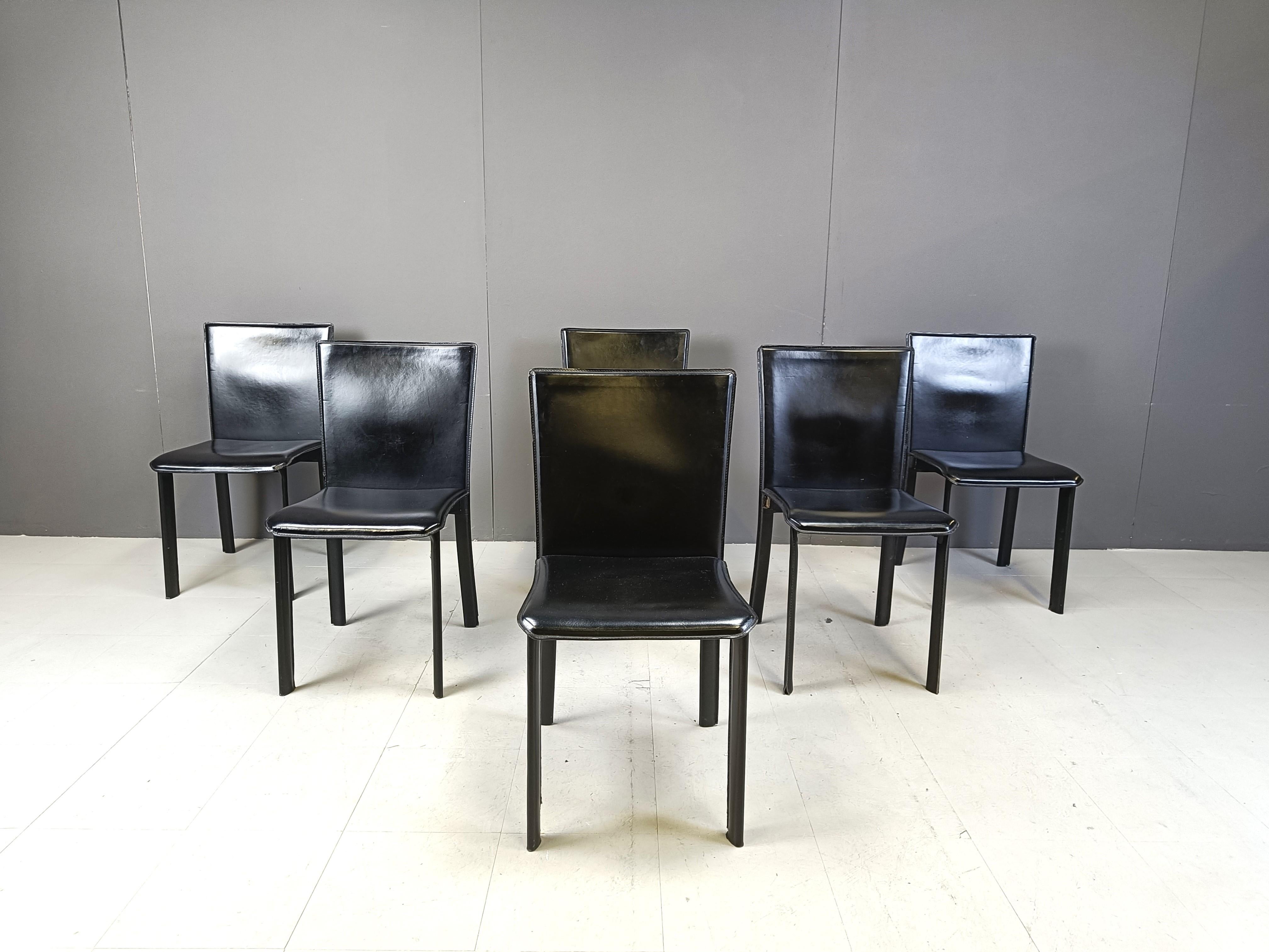 Mid-Century Modern Vintage black leather italian dining chairs, 1980s