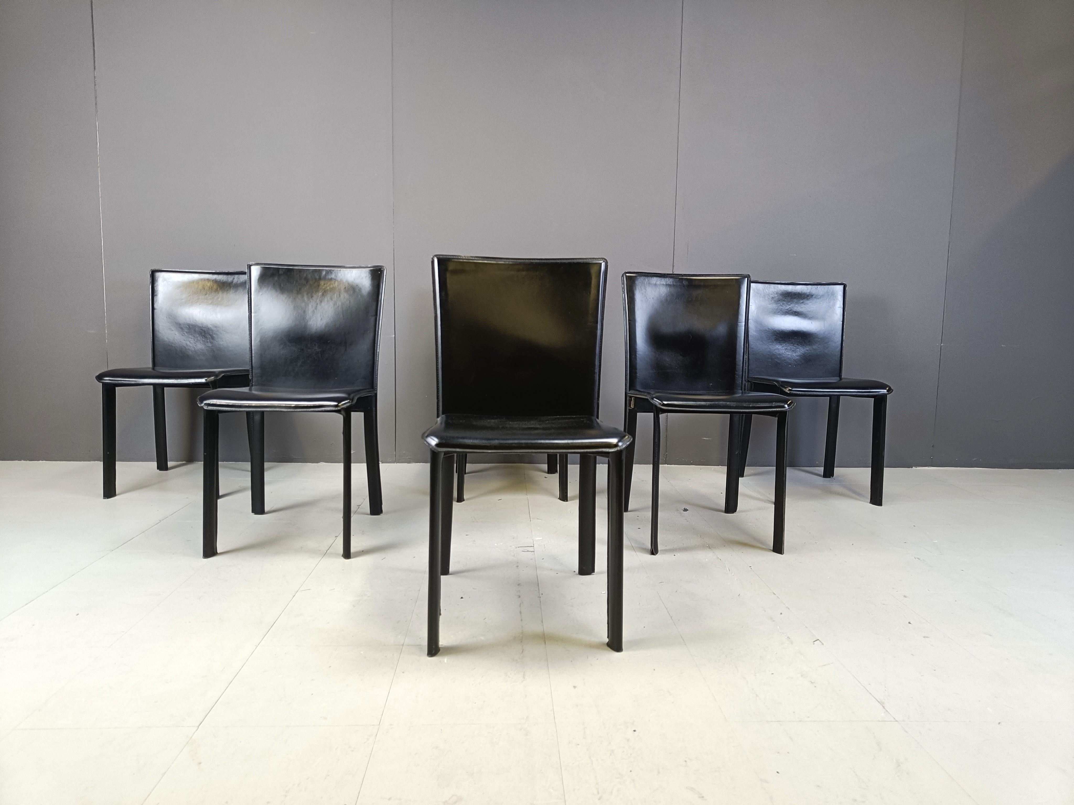 Italian Vintage black leather italian dining chairs, 1980s