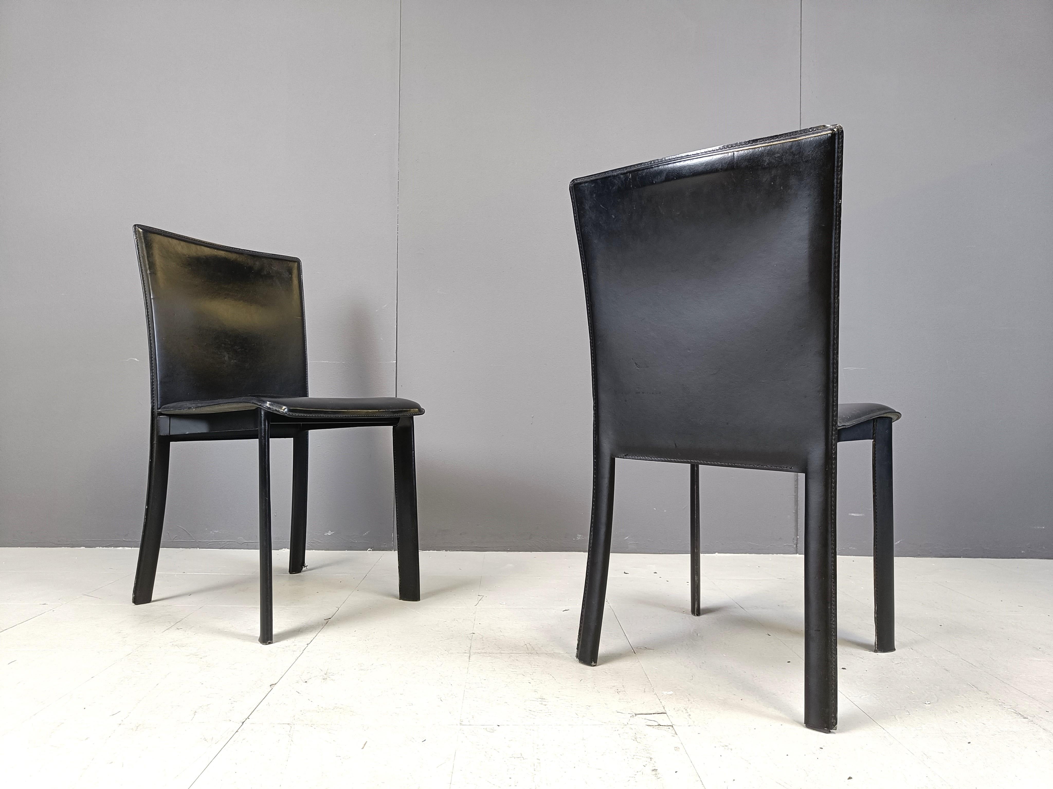Vintage black leather italian dining chairs, 1980s 1
