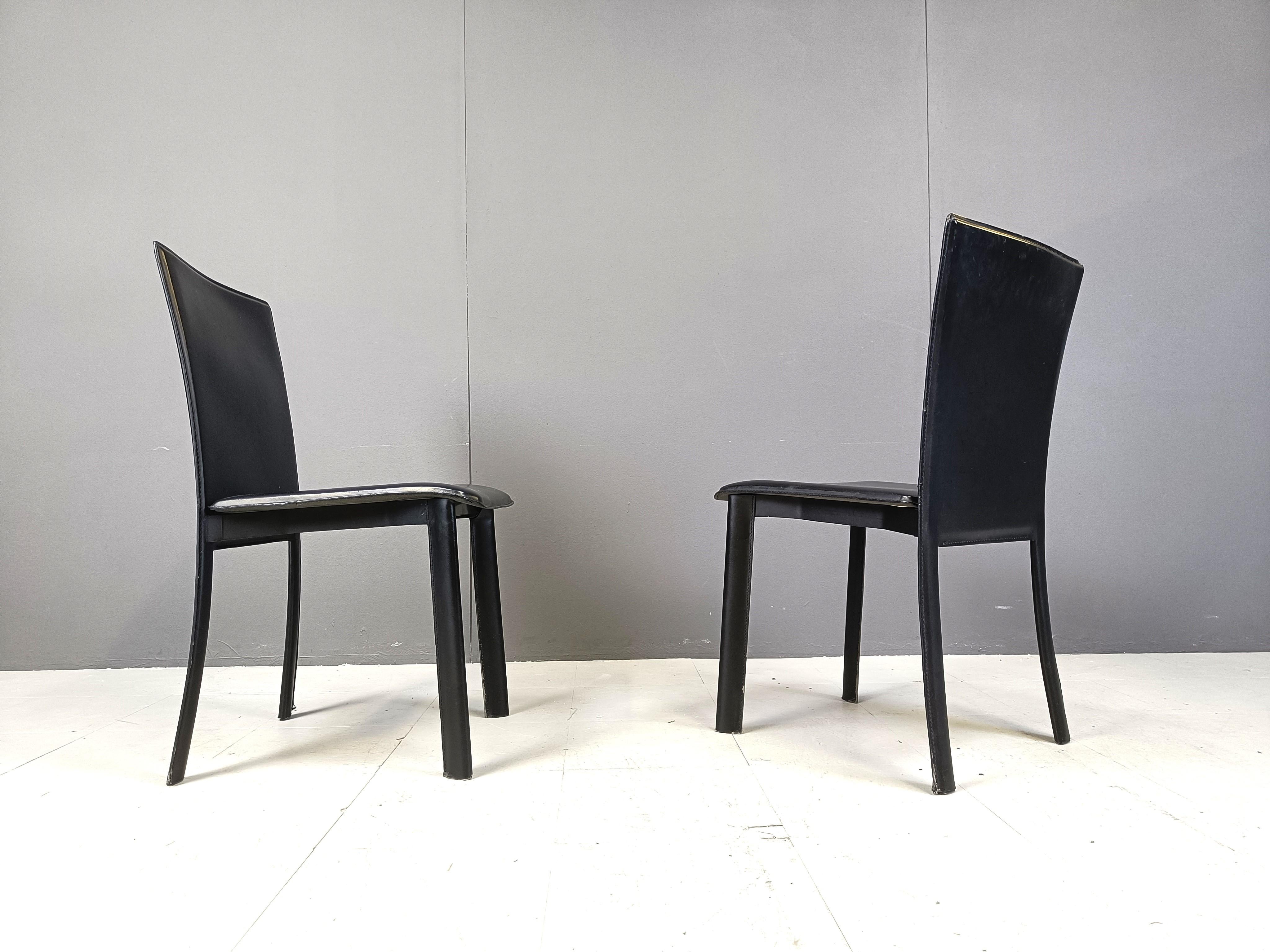 Vintage black leather italian dining chairs, 1980s 2