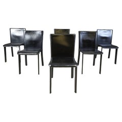 Vintage black leather italian dining chairs, 1980s