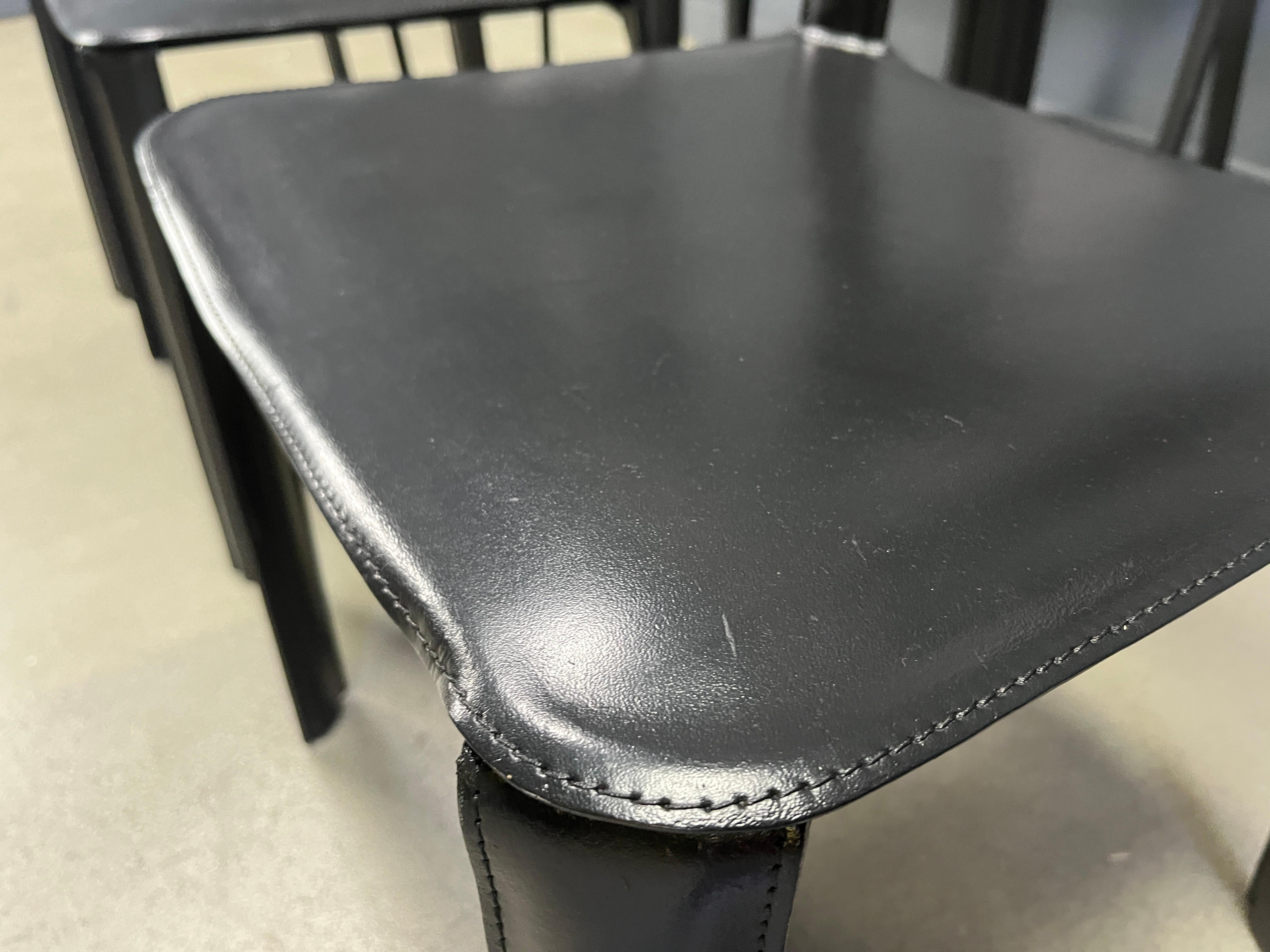 Vintage black leather italian dining chairs, set of 6 - 1980s In Good Condition For Sale In Leuven, Vlaams Gewest