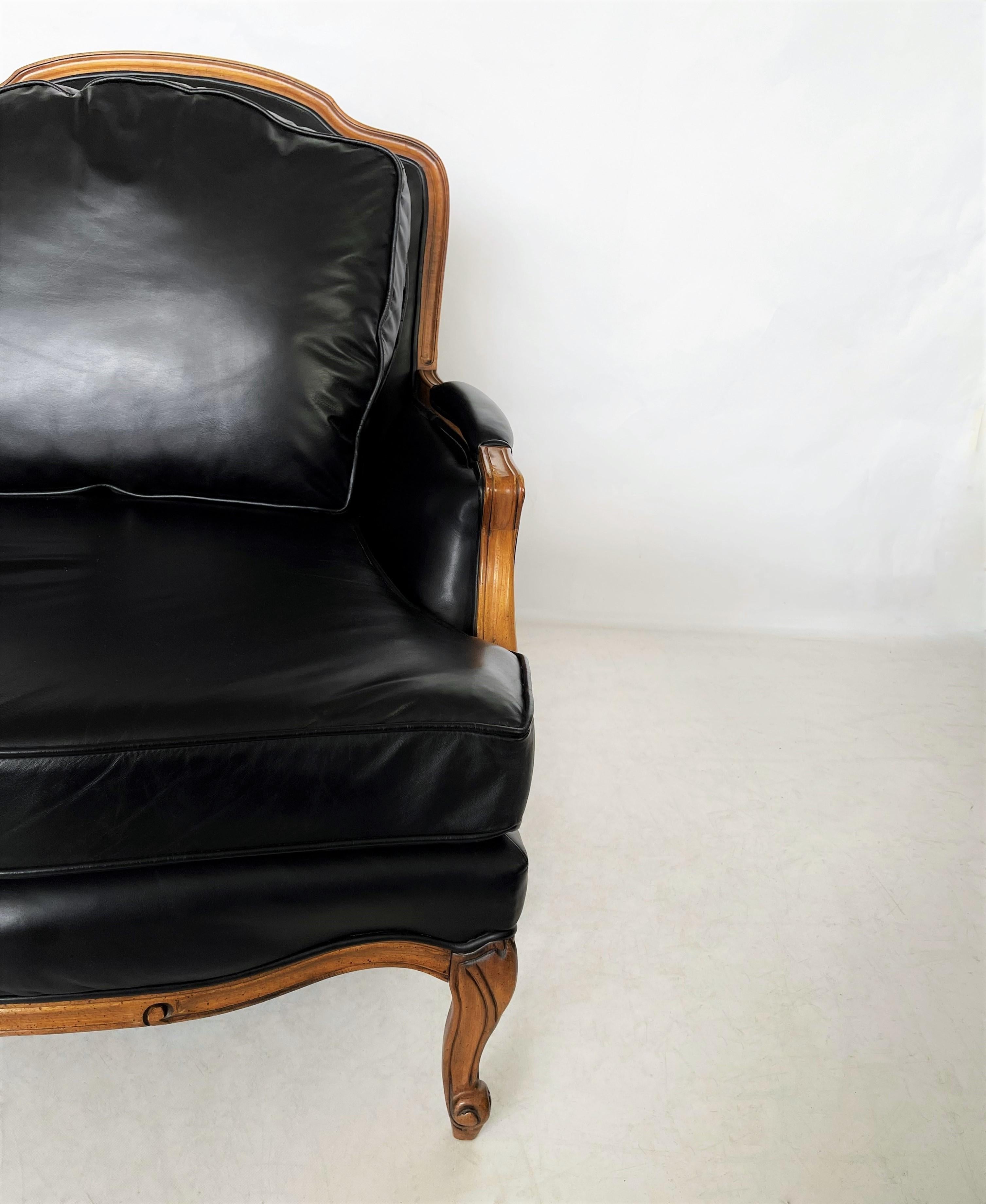 Upholstery Vintage Black Leather Louis XV Style French Bergère