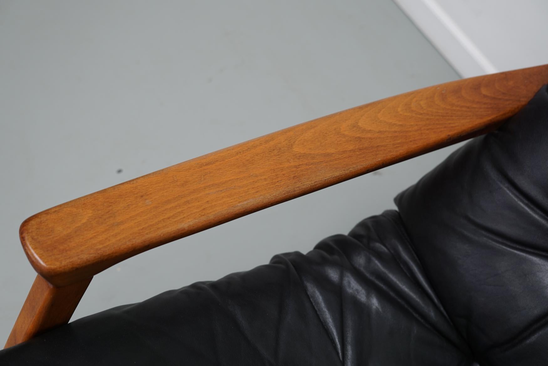 Vintage Black Leather Lounge Chair by Eugen Schmidt For Soloform, 1960s In Good Condition In Nijmegen, NL
