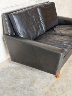 Vintage Black Leather Loveseat Mid-Century Modern 1960s