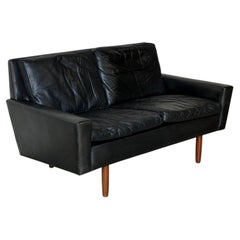 Vintage Black Leather Loveseat Mid-Century Modern 1960s