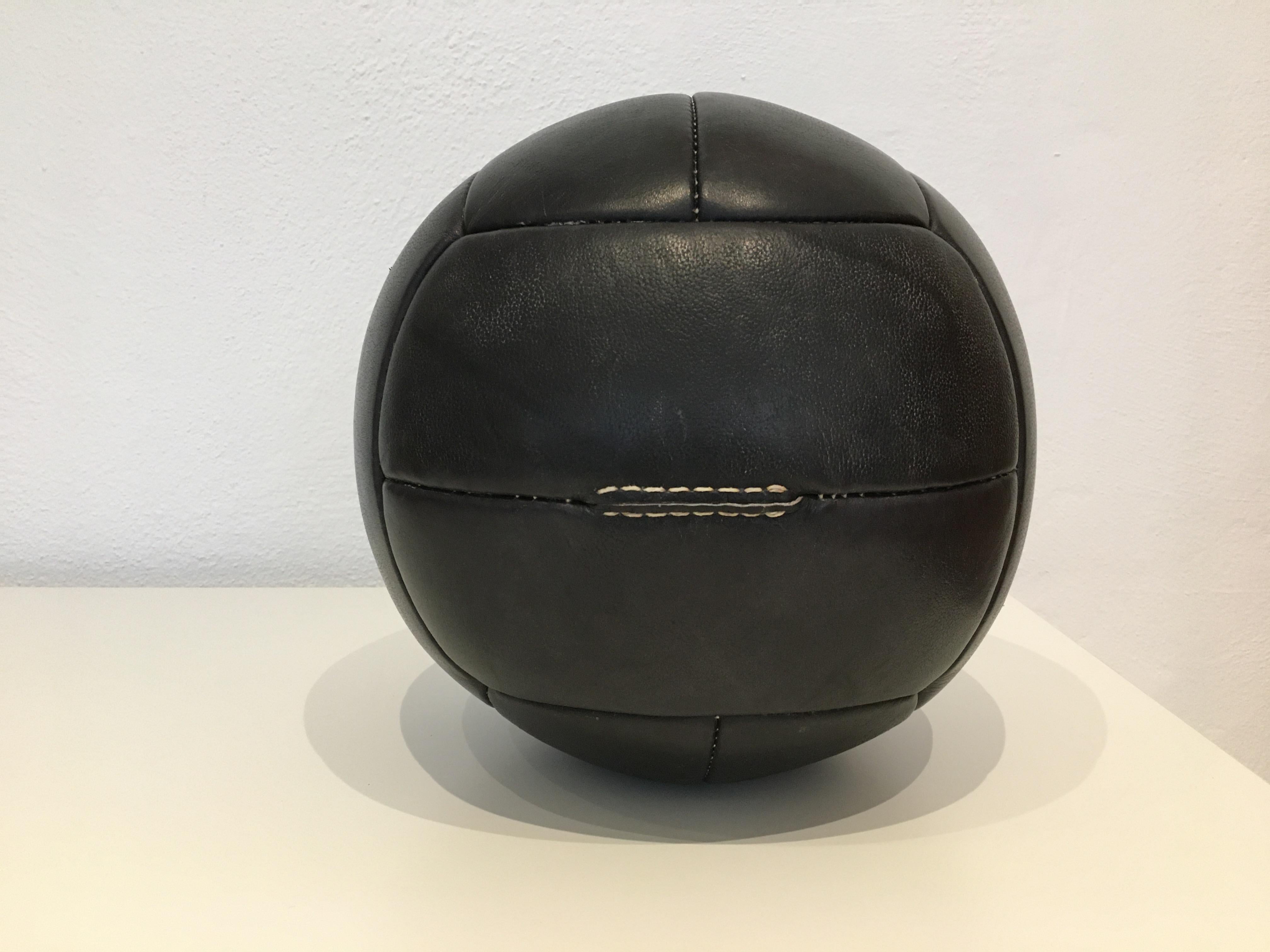 Czech Vintage Black Leather Medicine Ball, 3kg, 1930s For Sale
