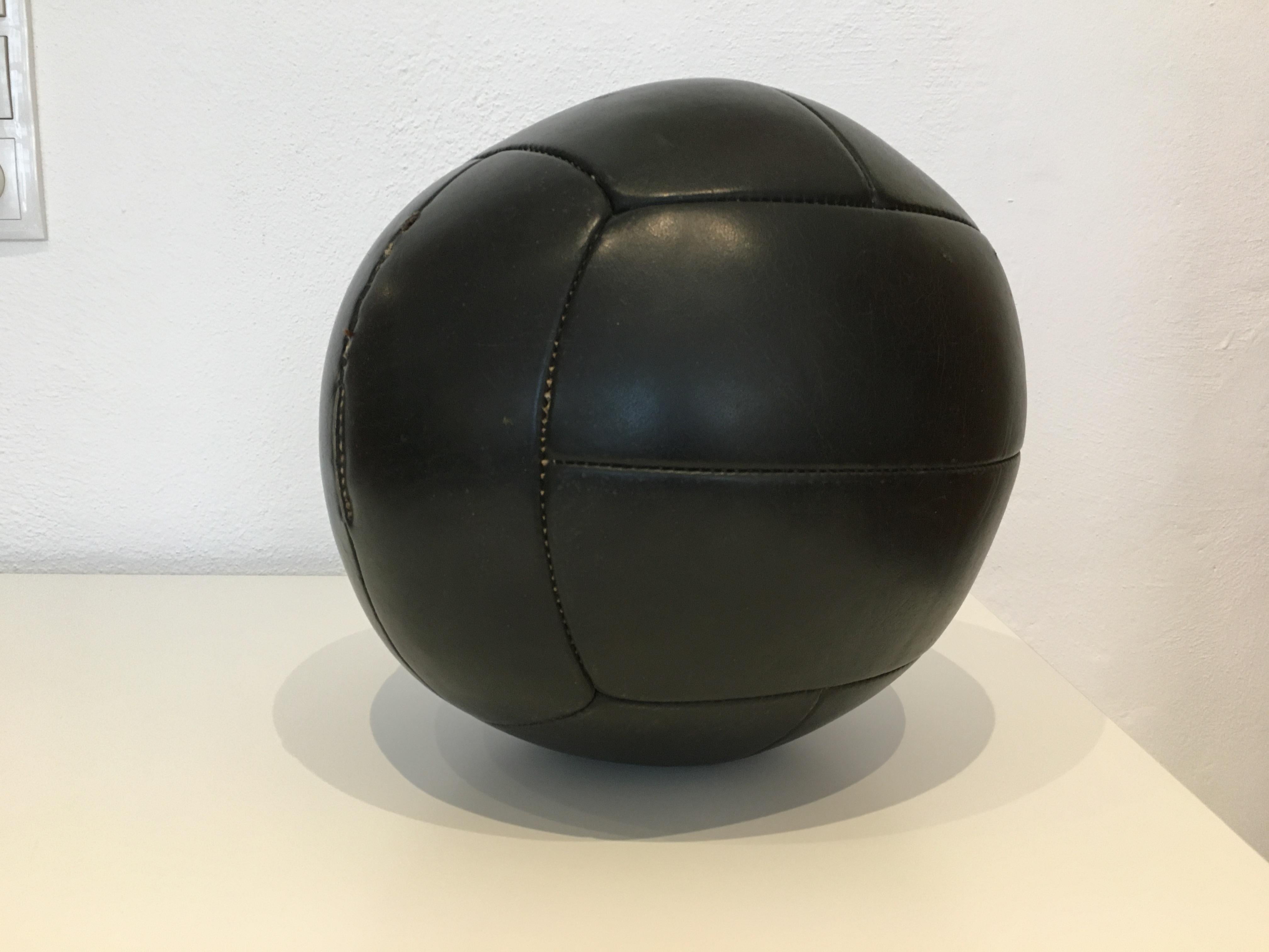 Czech Vintage Black Leather Medicine Ball, 4kg, 1930s For Sale