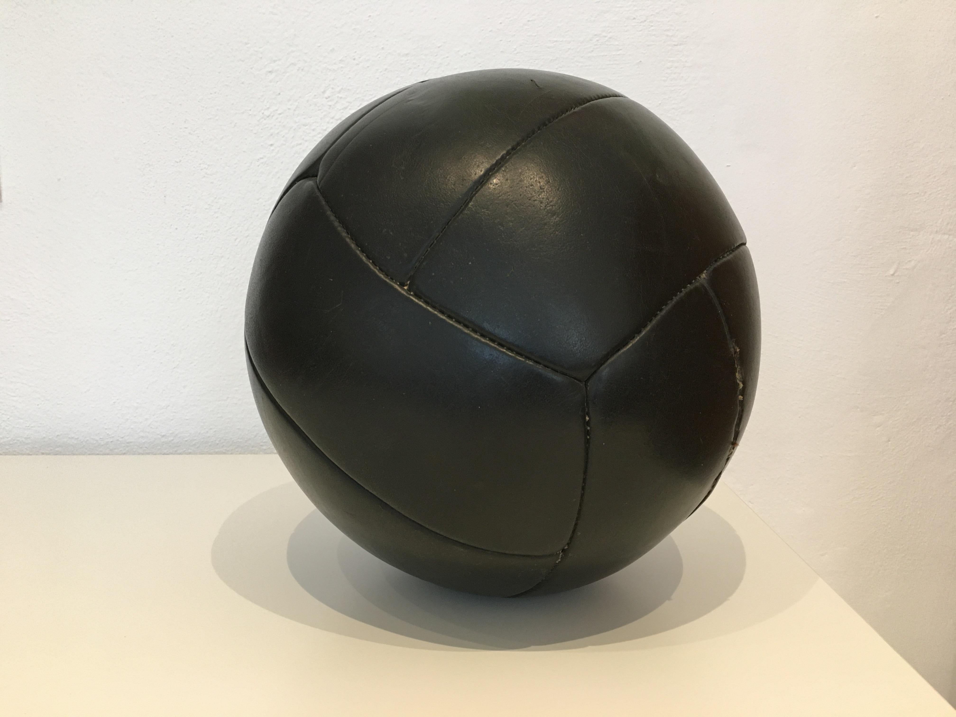 20th Century Vintage Black Leather Medicine Ball, 4kg, 1930s For Sale