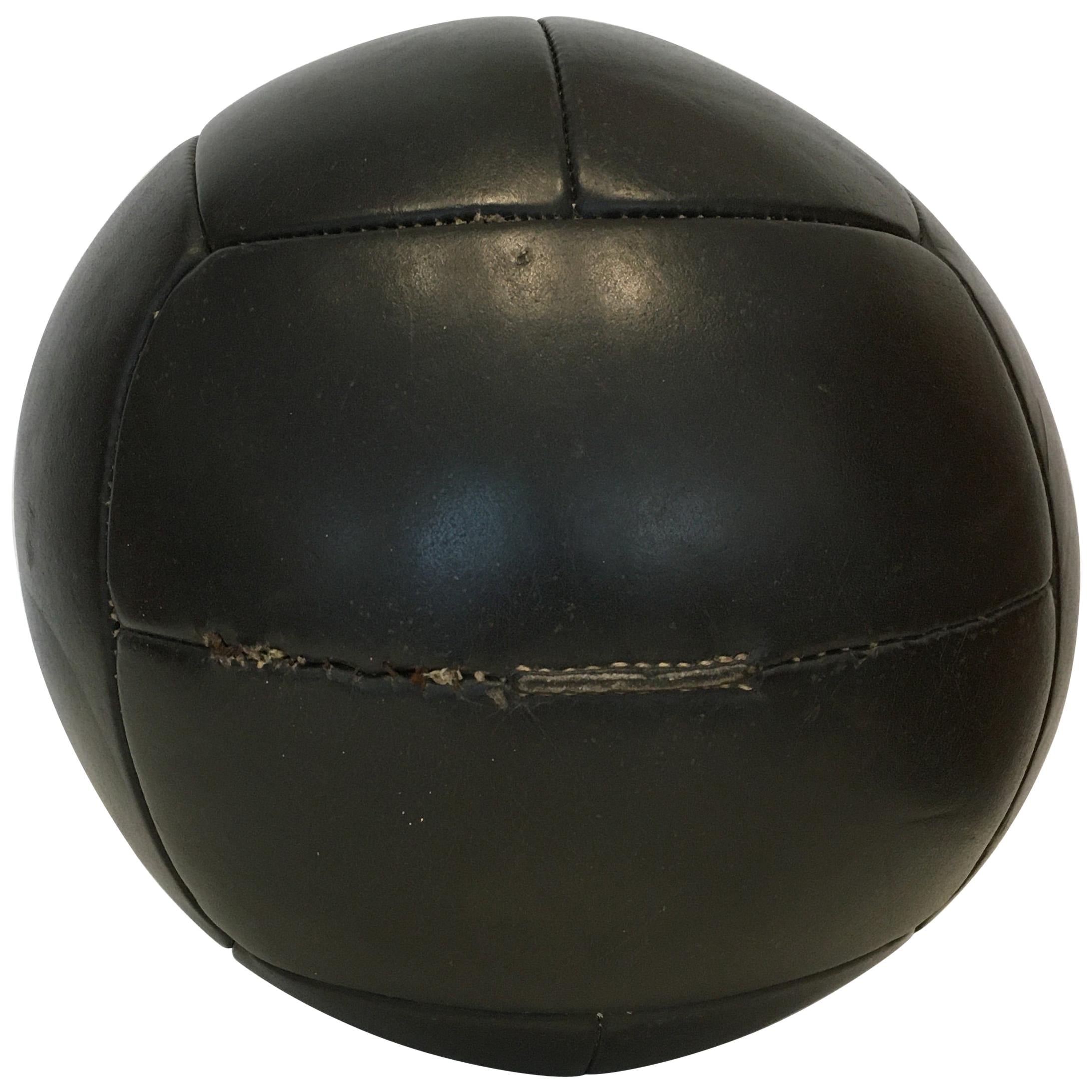 Vintage Black Leather Medicine Ball, 4kg, 1930s