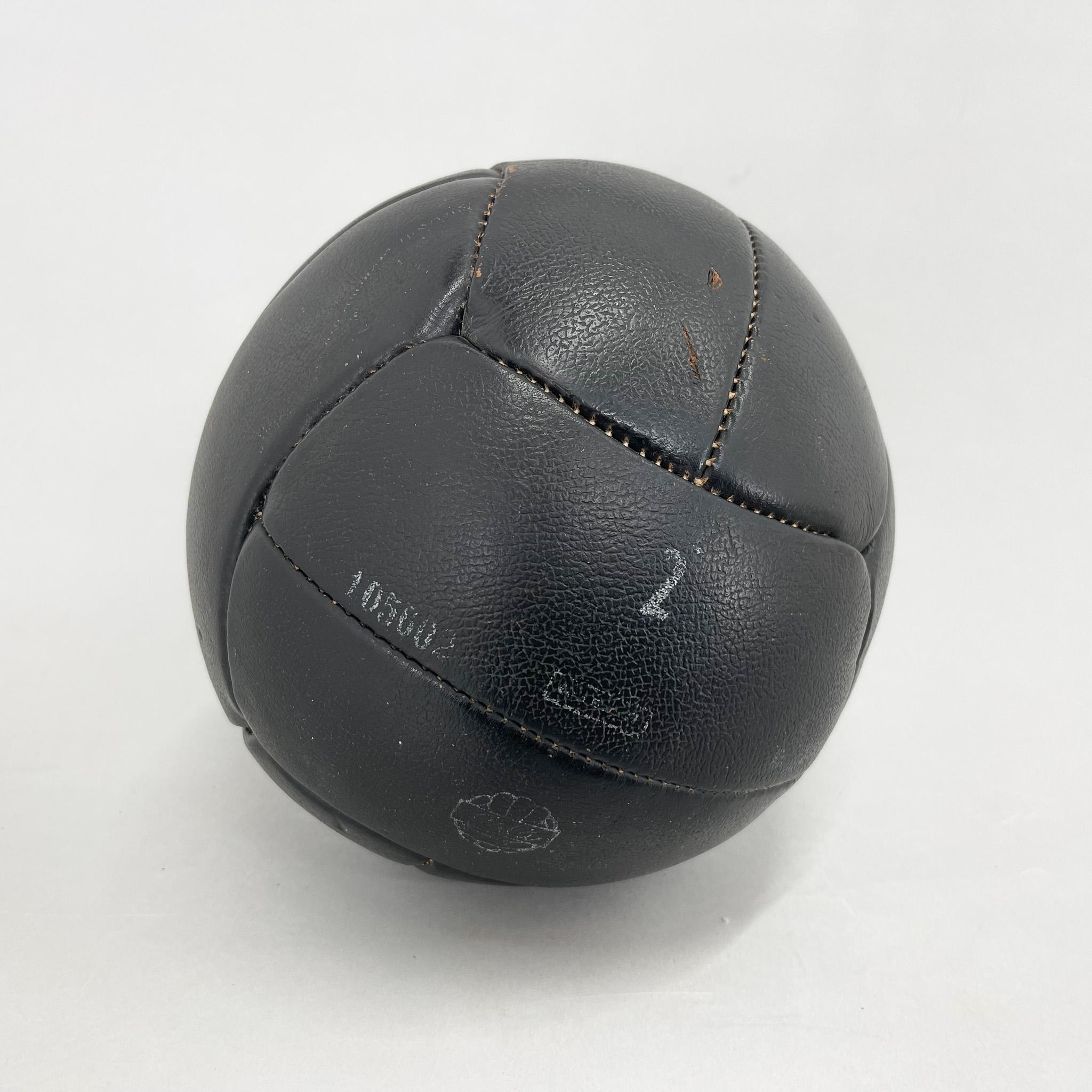 Czech Vintage Black Leather Medicine Ball by Gala, 1930s  For Sale