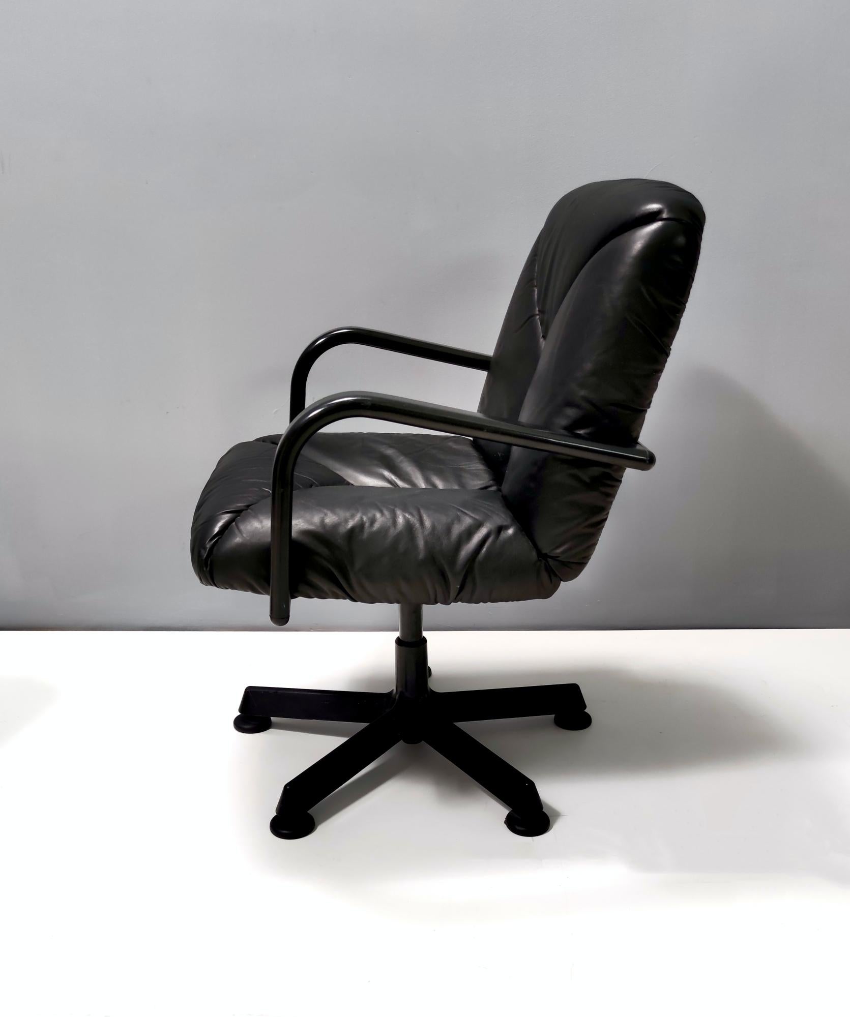 Postmodern Black Leather Office Chair by Vico Magistretti for ICF Design, 1978 For Sale 3