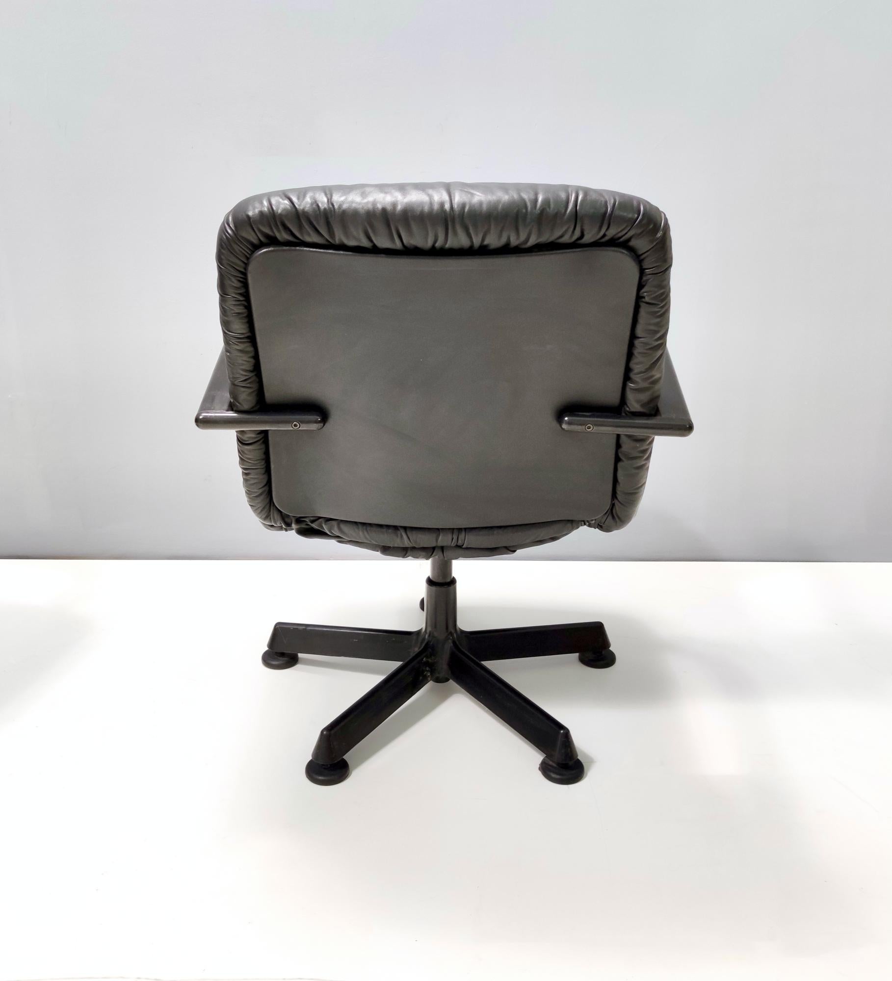 Postmodern Black Leather Office Chair by Vico Magistretti for ICF Design, 1978 For Sale 4