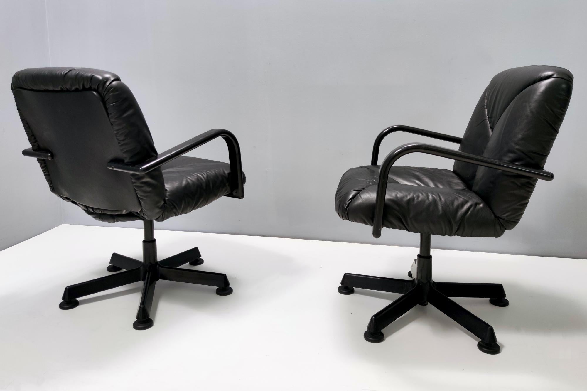 Late 20th Century Postmodern Black Leather Office Chair by Vico Magistretti for ICF Design, 1978 For Sale