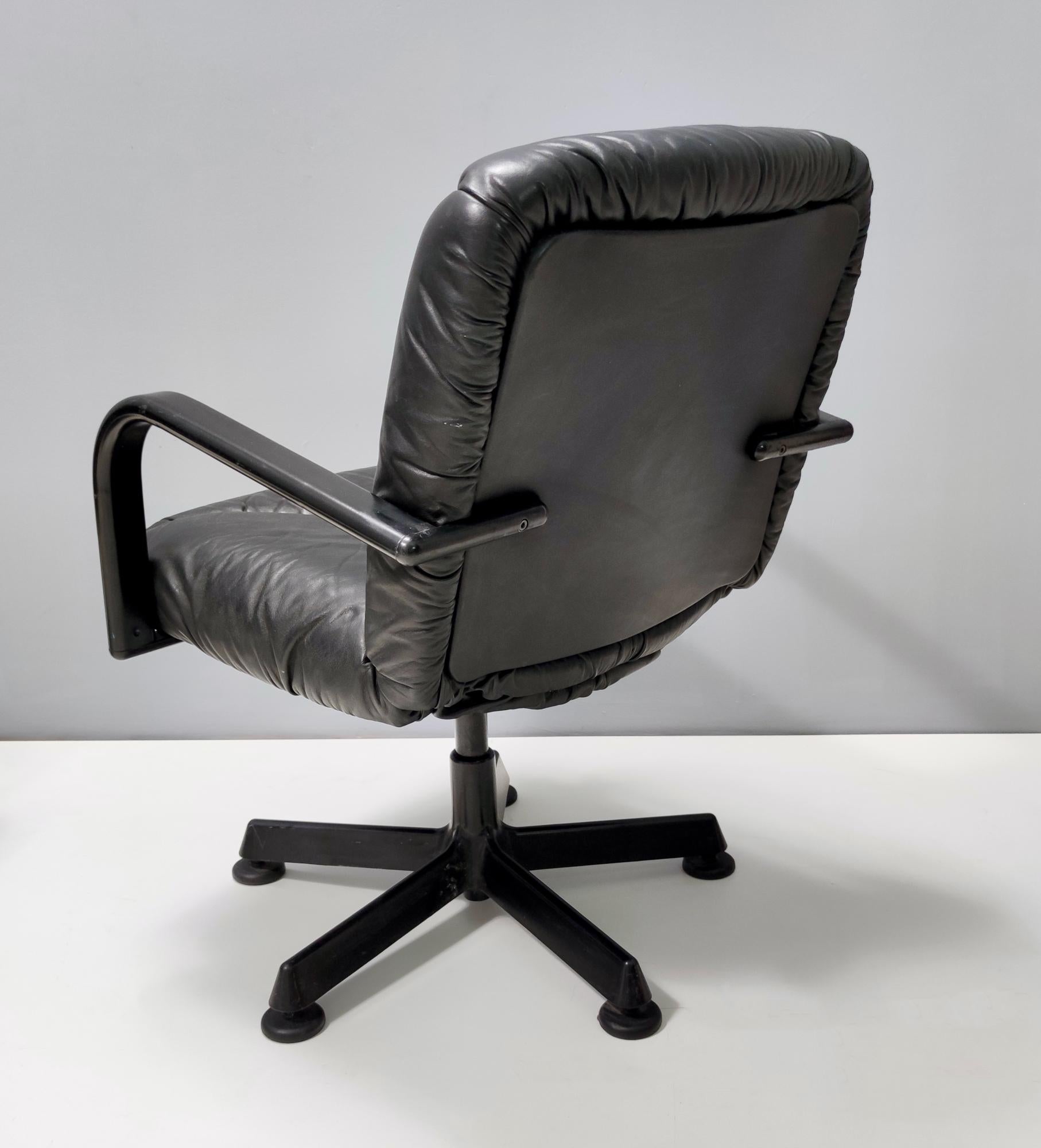 Postmodern Black Leather Office Chair by Vico Magistretti for ICF Design, 1978 For Sale 2