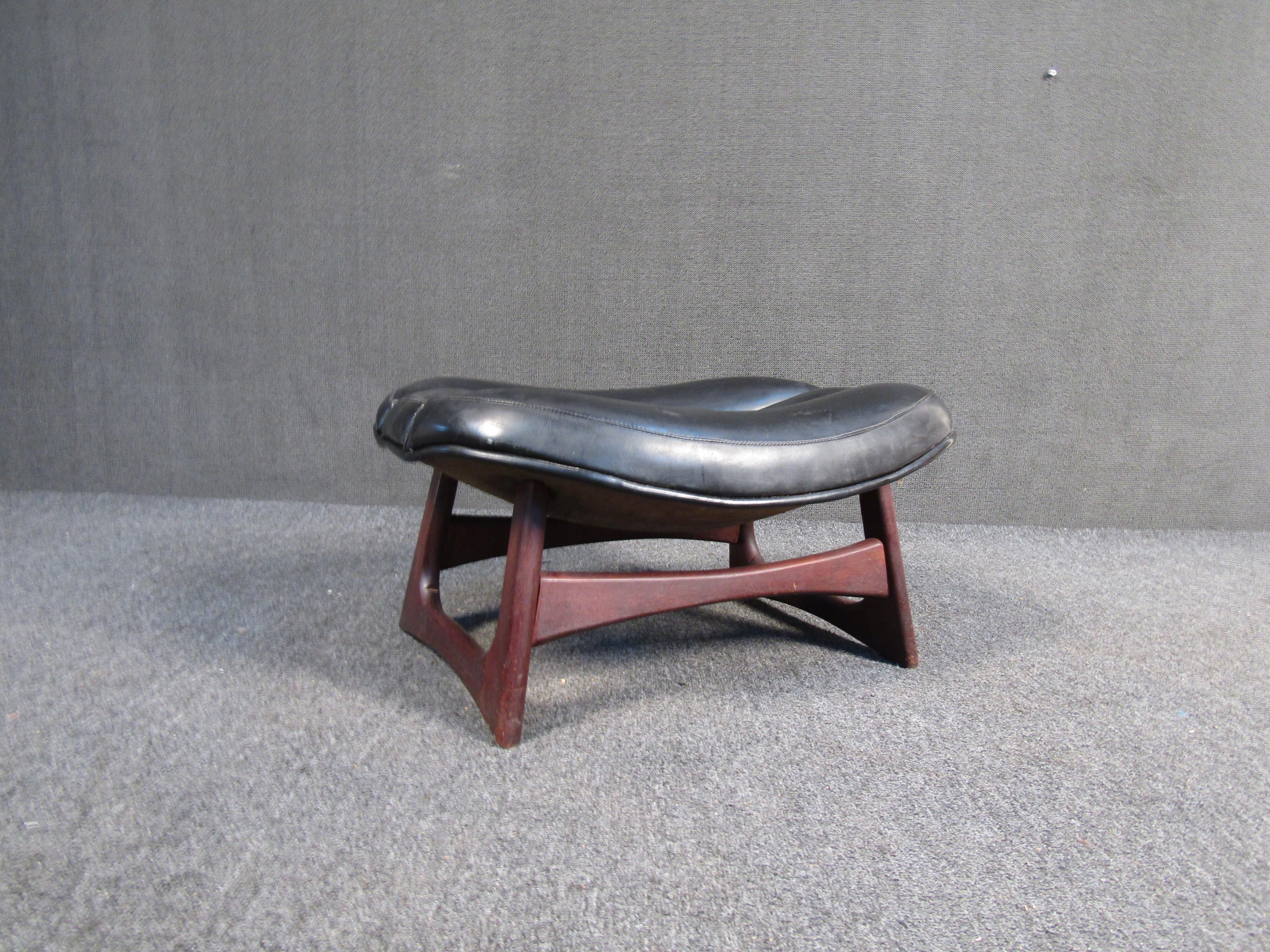 Mid-Century Modern Vintage Black Leather Ottoman