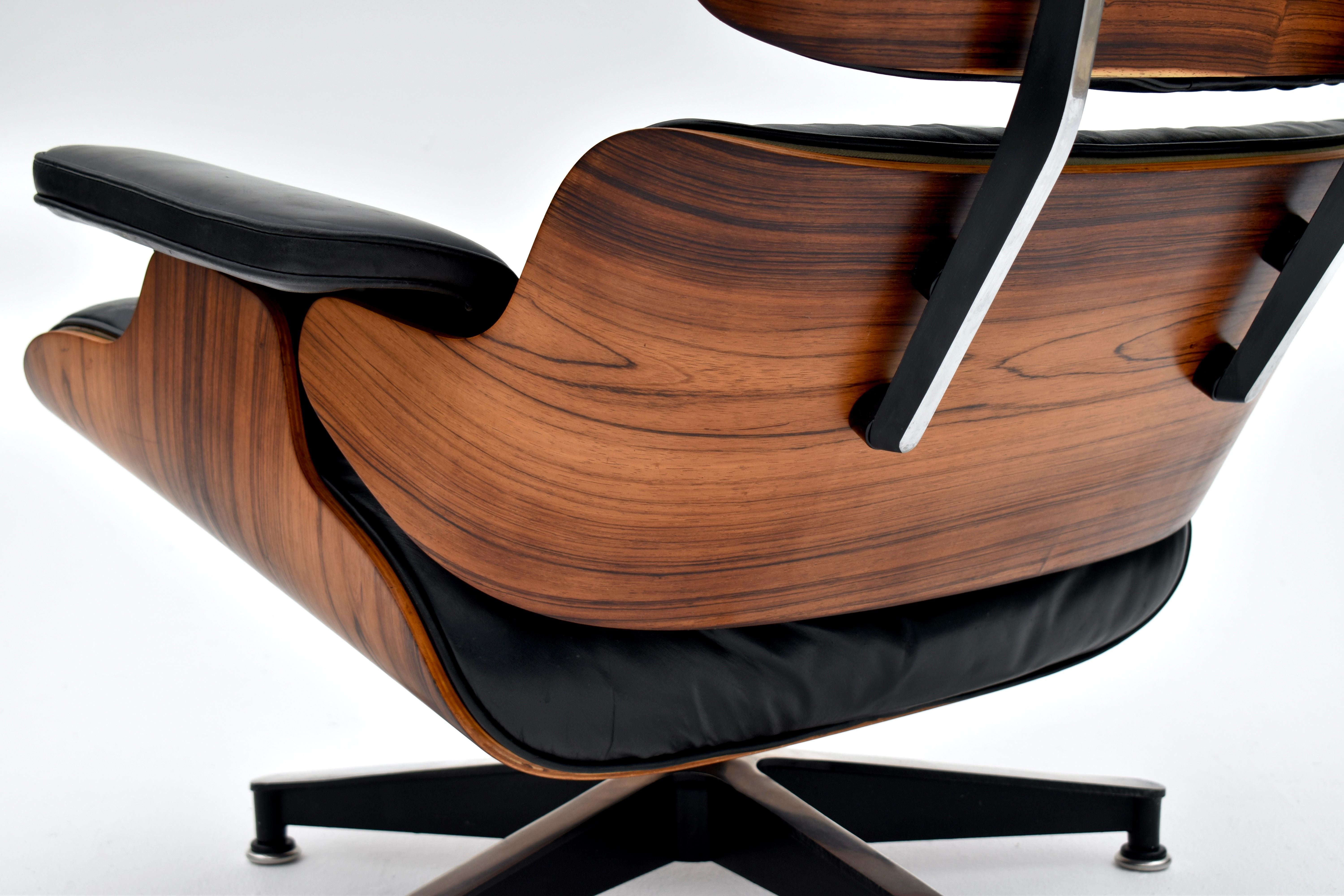 Vintage Black Leather & Rosewood Eames Lounge Chair & Ottoman For Herman Miller 3