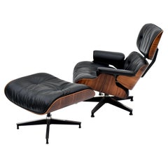 Vintage Black Leather & Rosewood Eames Lounge Chair & Ottoman For Herman Miller