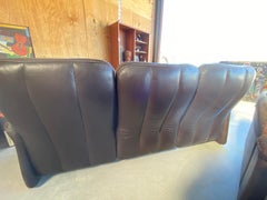 Vintage Black Leather Scalloped High-Back De Sede Sofa & Loveseat