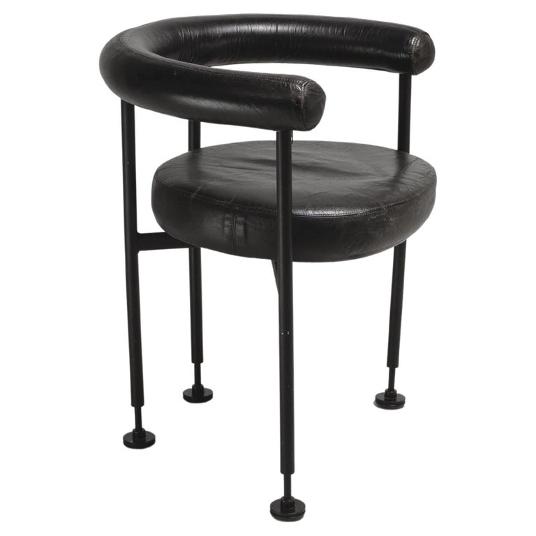 Vintage Black Leather Side Chair For Sale at 1stDibs