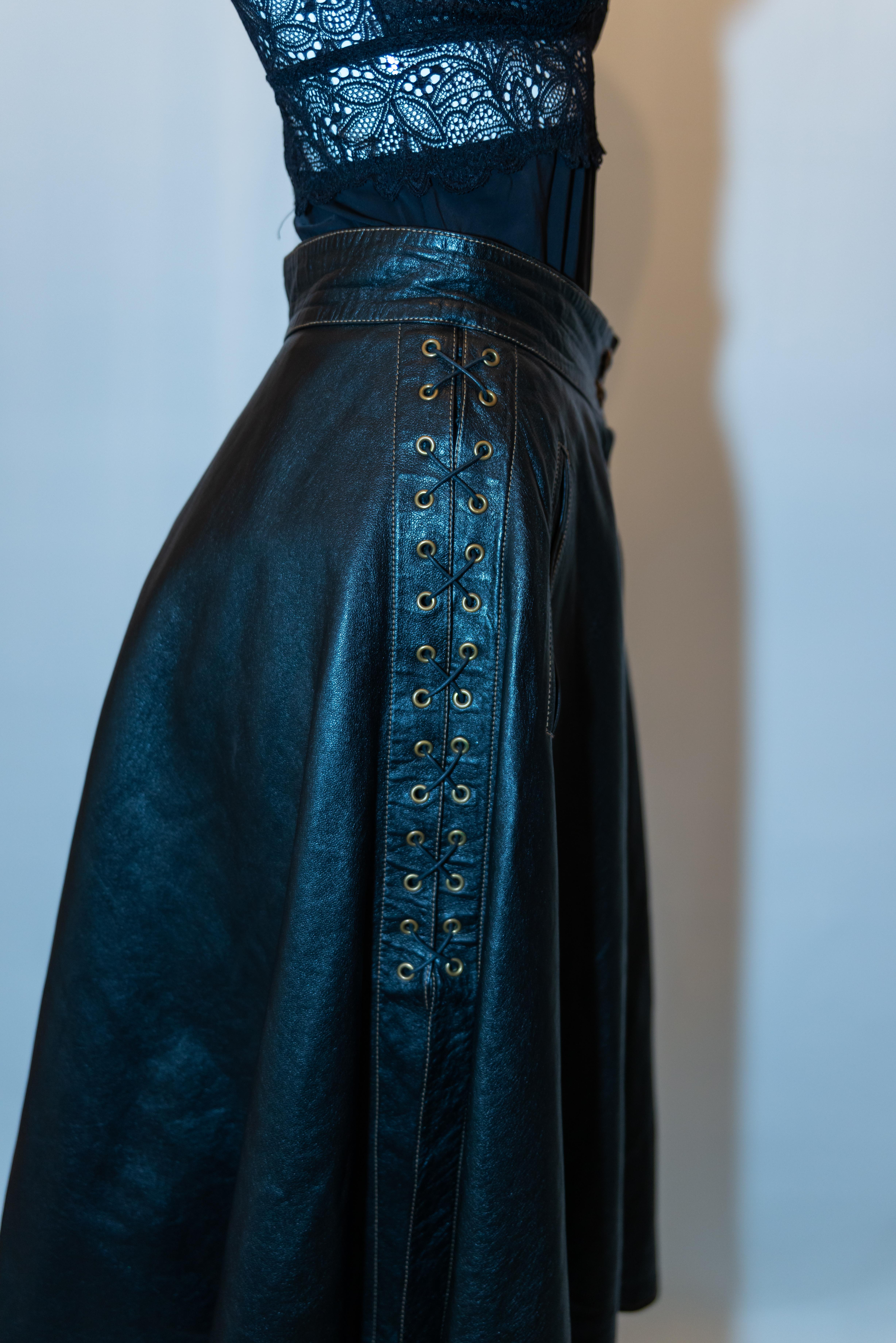 Women's Vintage Black Leather Skirt by Larry Long